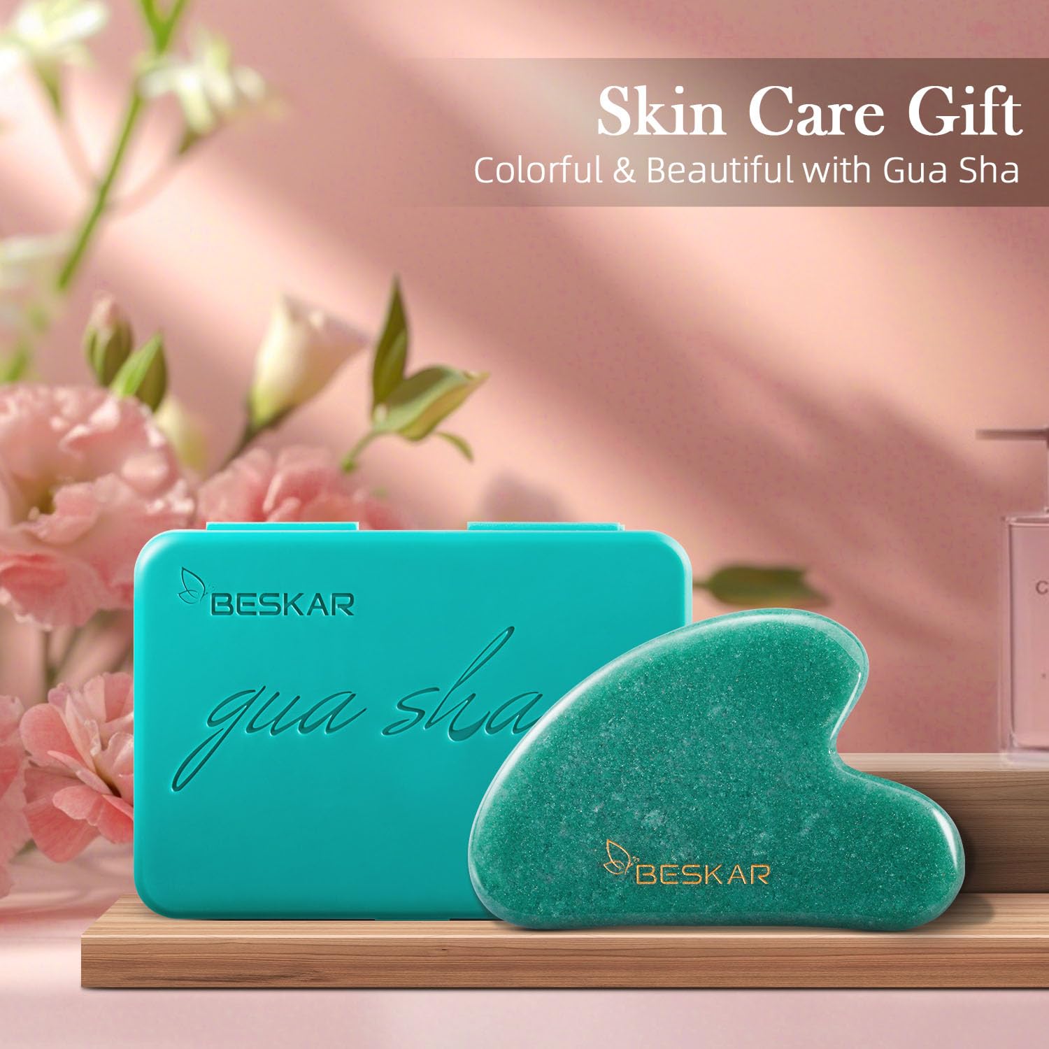 BESKAR Gua Sha Facial Tools, Natural Jade Stone Guasha Massager for Jawline Sculpting, Tighten Face Skin and Reduce Wrinkles, Face Eyes Body Neck Massage Tool, Skin Care Gift - Medaid International