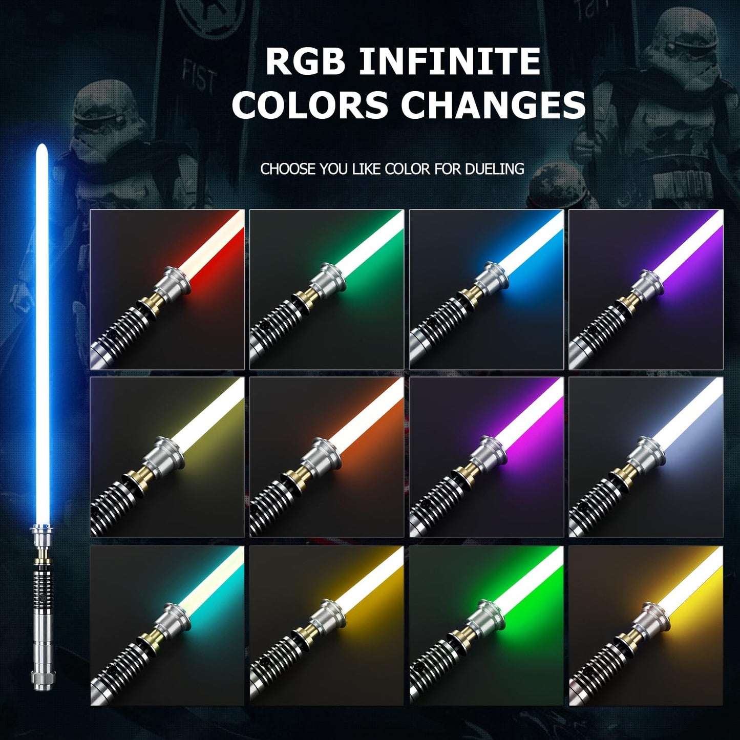CVCBSER Upgrade App Control LK Dueling Lightsaber, Motion Control 16 Sets Sound Effects 3 Light Effects and 16 Colors Change, Smooth Swing Metal Light Sabers for Adults (RGB-LK) - Medaid International