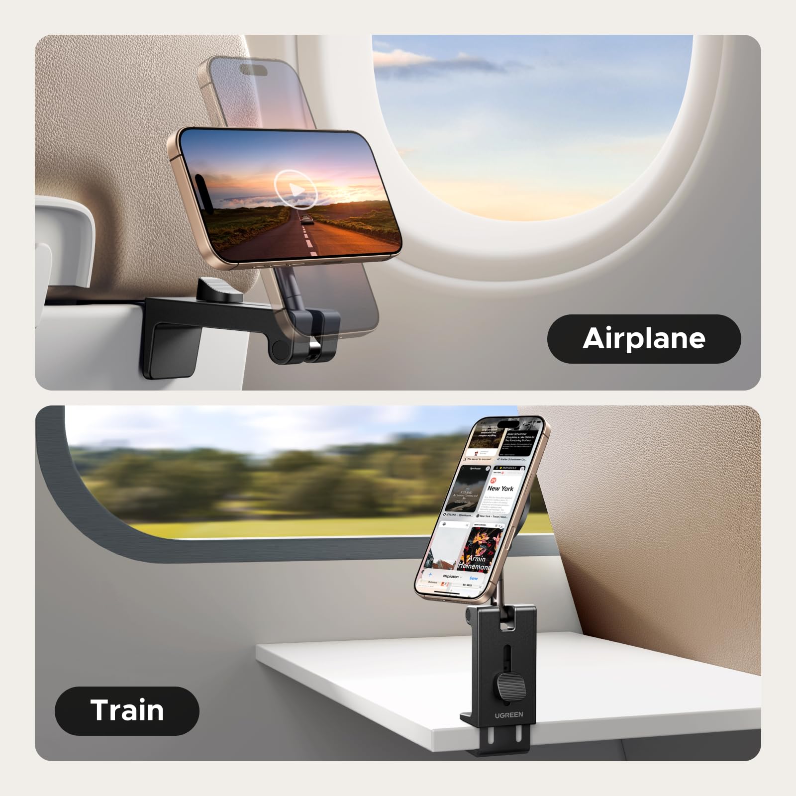 UGREEN Airplane Phone Holder for Magsafe Air Plane Travel Essentials Magnetic Phone Mount Compatible with iPhone 17 Air 16 15 14 Plus 13 12 Pro Max Mini Magsafe Case, Handsfree for Long Flight Flying - Medaid International