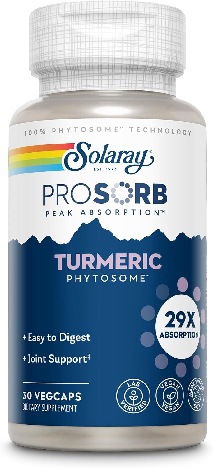 SOLARAY Turmeric Phytosome 500 mg - 29X Absorption Curcumin Supplements  -Vegan and Made Without Soy - 60-Day Guarantee - 30 Servings, 30 VegCaps