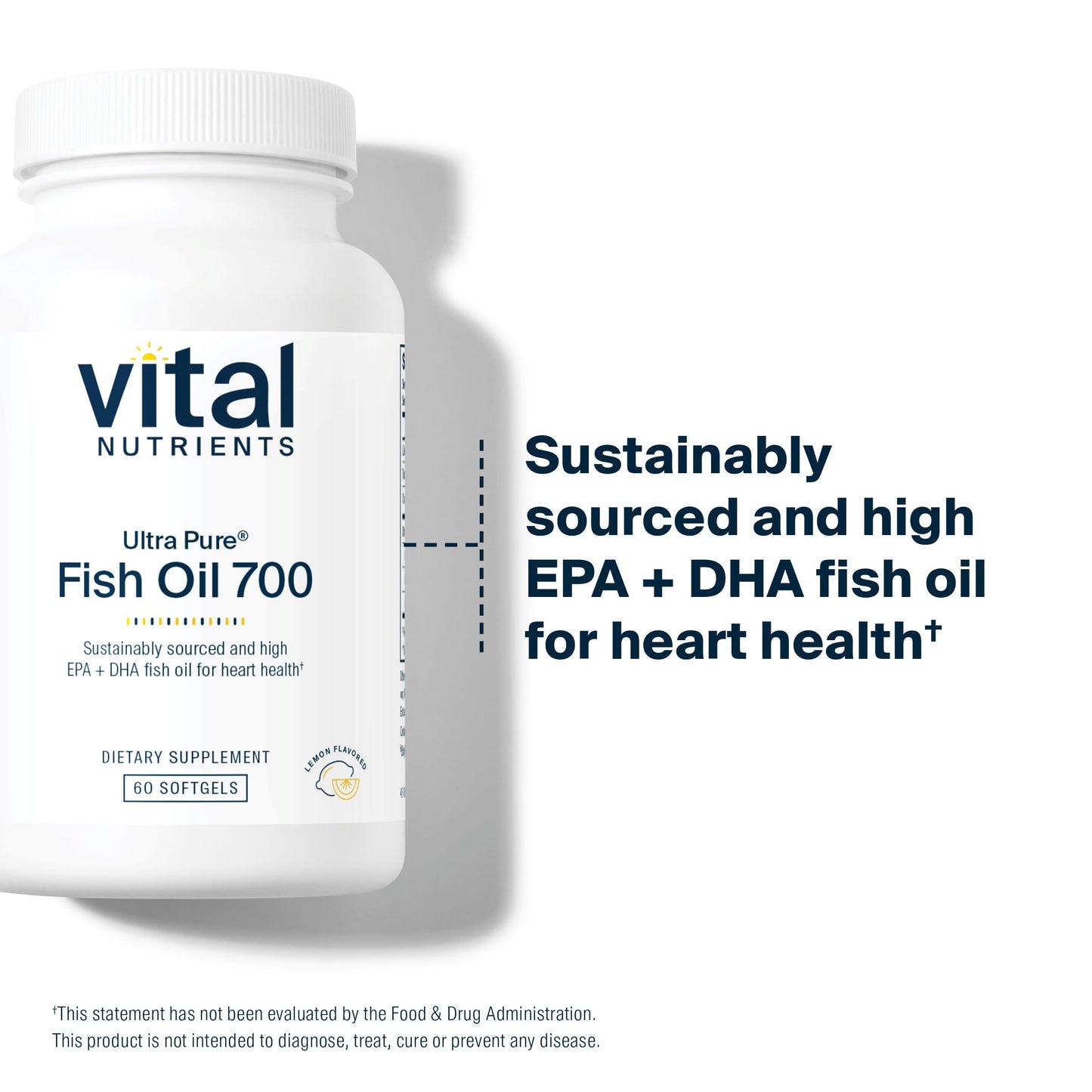 Vital Nutrients Ultra Pure® Fish Oil 700 | Supports Heart, Brain, and Joint Health* | Sustainably Sourced High EPA & DHA Omega-3 Fatty Acid | Lemon Flavor | Gluten, Dairy & Soy Free | 60 Softgels - Medaid International