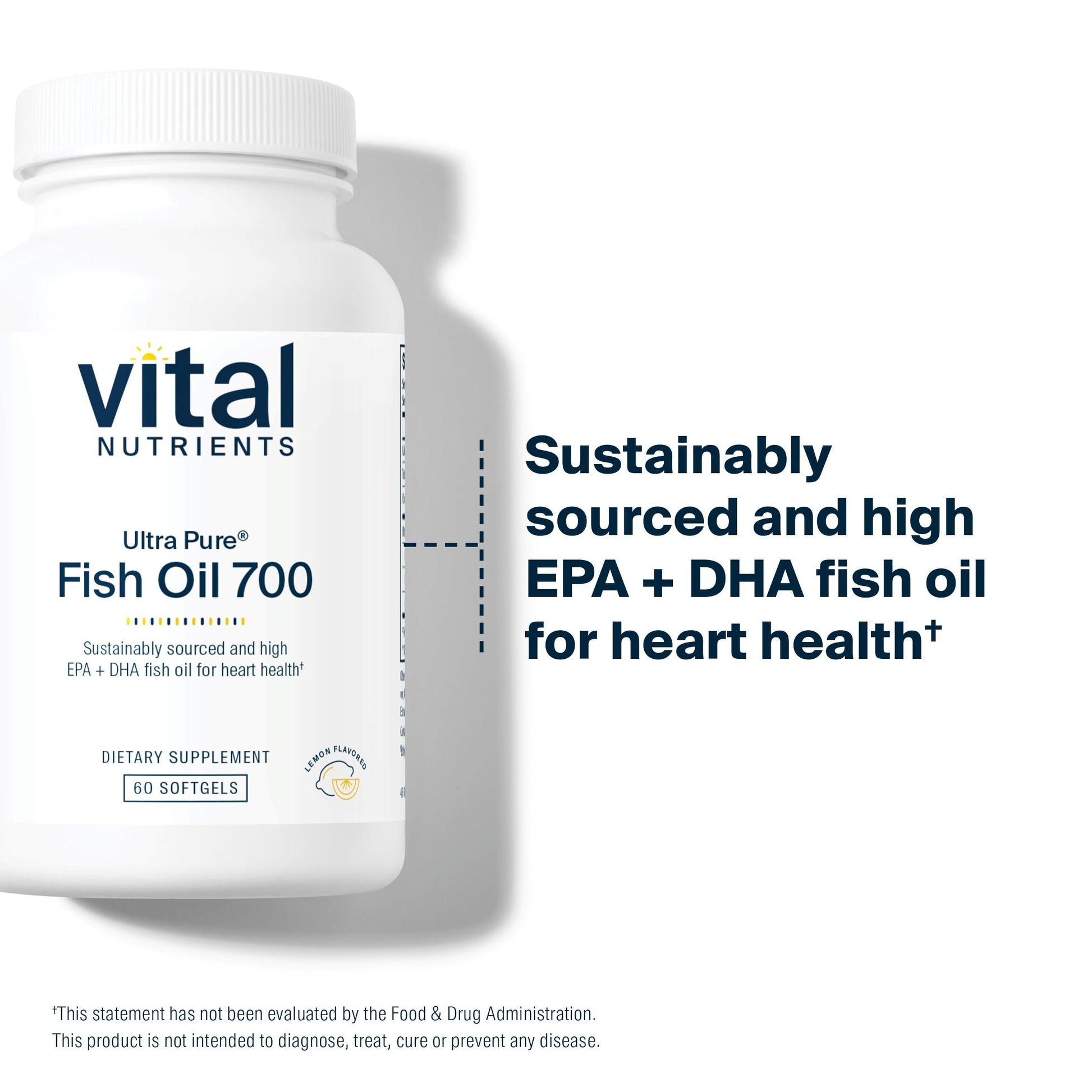 Vital Nutrients Ultra Pure® Fish Oil 700 | Supports Heart, Brain, and Joint Health* | Sustainably Sourced High EPA & DHA Omega-3 Fatty Acid | Lemon Flavor | Gluten, Dairy & Soy Free | 60 Softgels - Medaid International