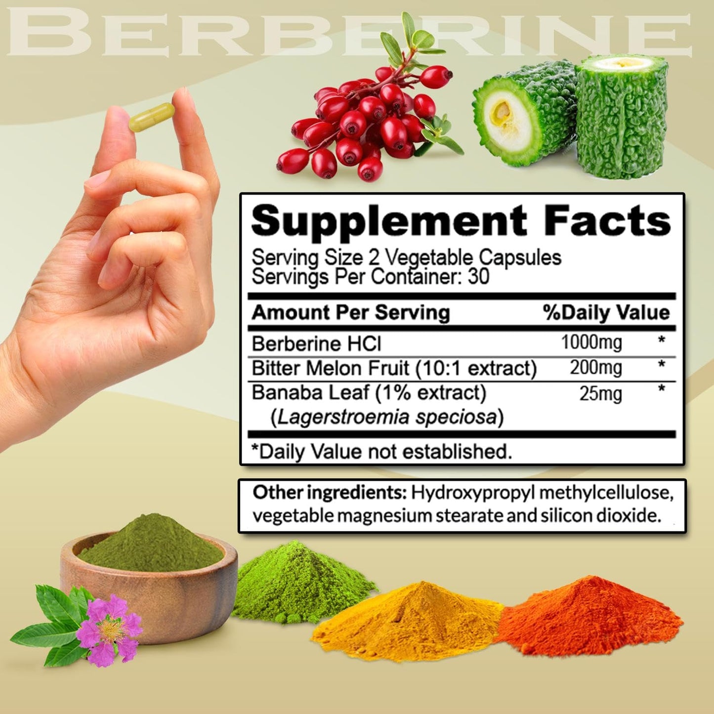 Vitamart Berberine HCL 1200mg Premium, Ultra High Purity, Pure 60 Capsules - Berberine Supplement, Supports Immune System, Berberine Plus Enhanced with Bitter Melon Fruit & Banaba Leaf Extract - Medaid International