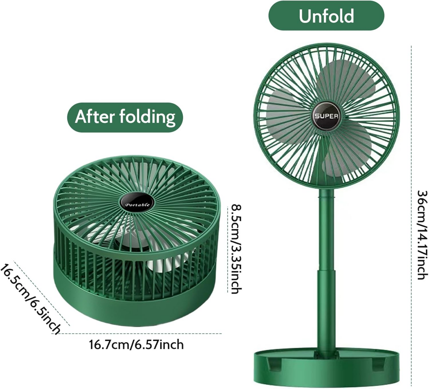 Foldable Desk Fan 3 Speeds, 180° Tilt Adjustable Rechargeable Fan with Low Noise & Long Battery Life - Medaid International