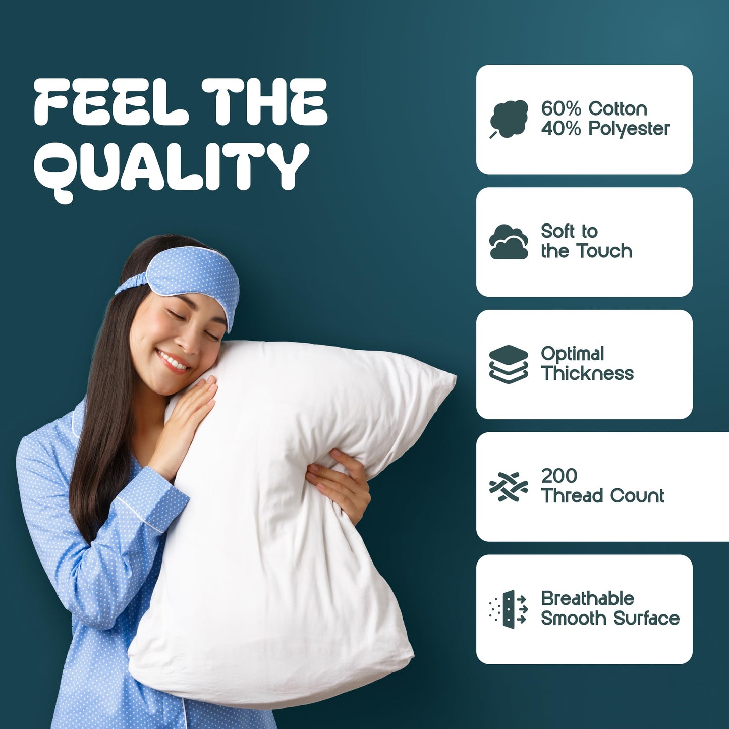 White Classic Luxury Hotel Collection Zippered Style Pillow Cover, 200 Thread Count, Soft Quiet Zippered Pillow Protectors, Standard Size, Set of 2 Pillow Shams - Medaid International
