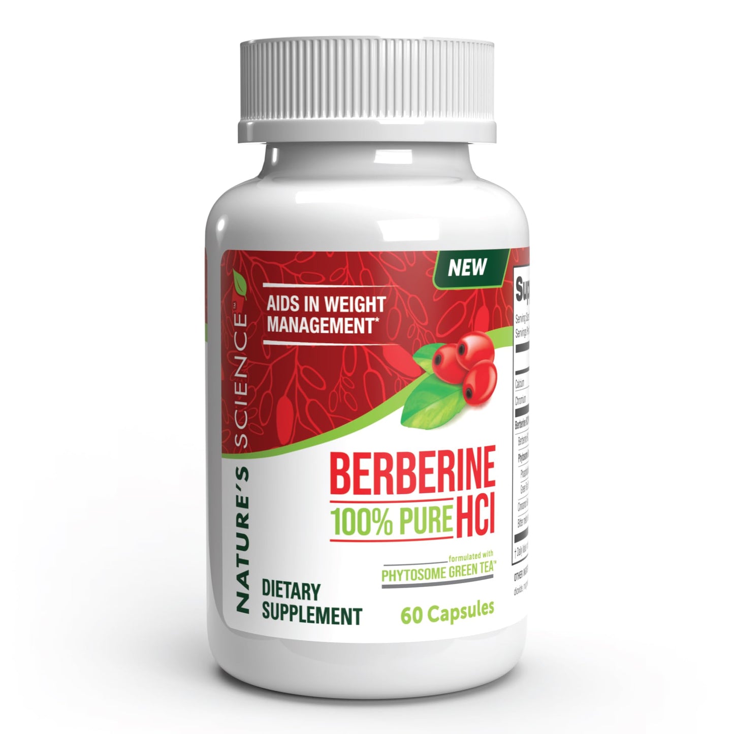 Nature's Science Berberine HCL with Phytosome Green Tea for Weight Management, 100% Pure Clinical Grade Berberine HCL for Better Absorption - Helps Metabolism, Keeps Full for Longer - 60 Caps - Medaid International