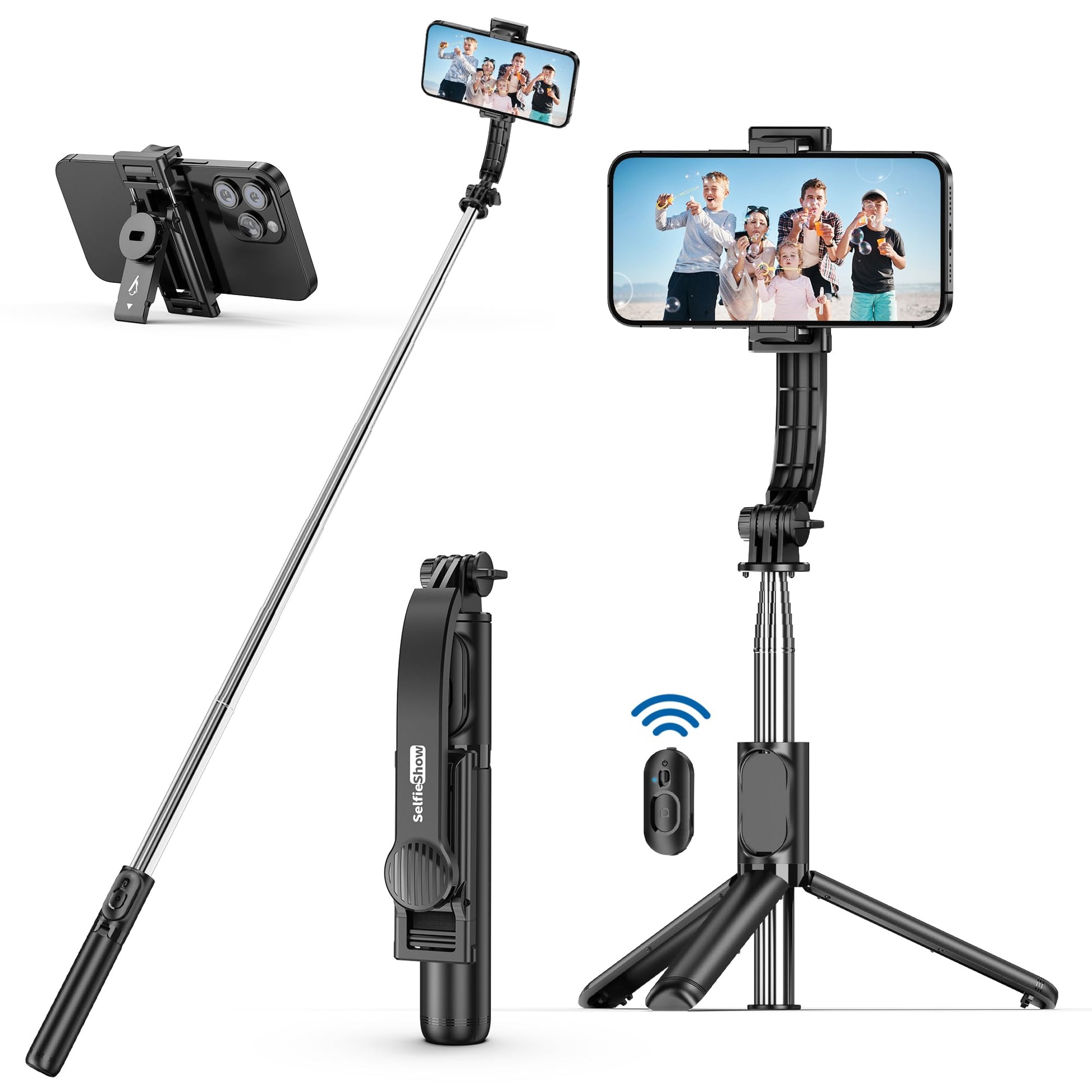 SelfieShow Selfie Stick, Extendable Selfie Stick Tripod with Wireless Remote and Tripod Stand, Portable, Lightweight, Compatible with iPhone 15 14 13 12 Pro Xs Max X 8Plus, Samsung Smartphone and More - Medaid International