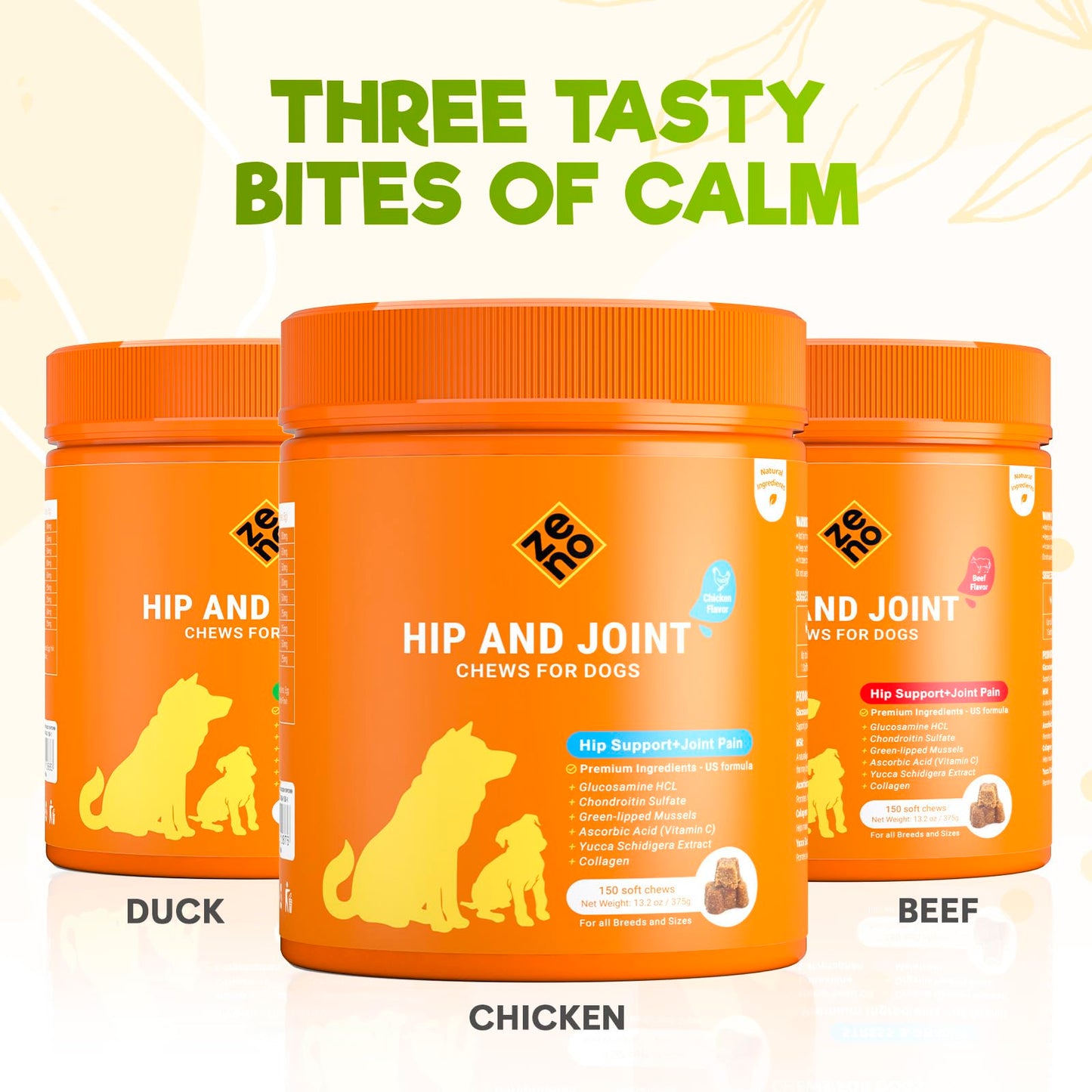 ZENO Glucosamine HCL & Hip and Joint Chews for Dogs - 150 pcs - Advanced Hip and Joint Support for Dogs - with MSM & Green Lipped Mussel - Chicken