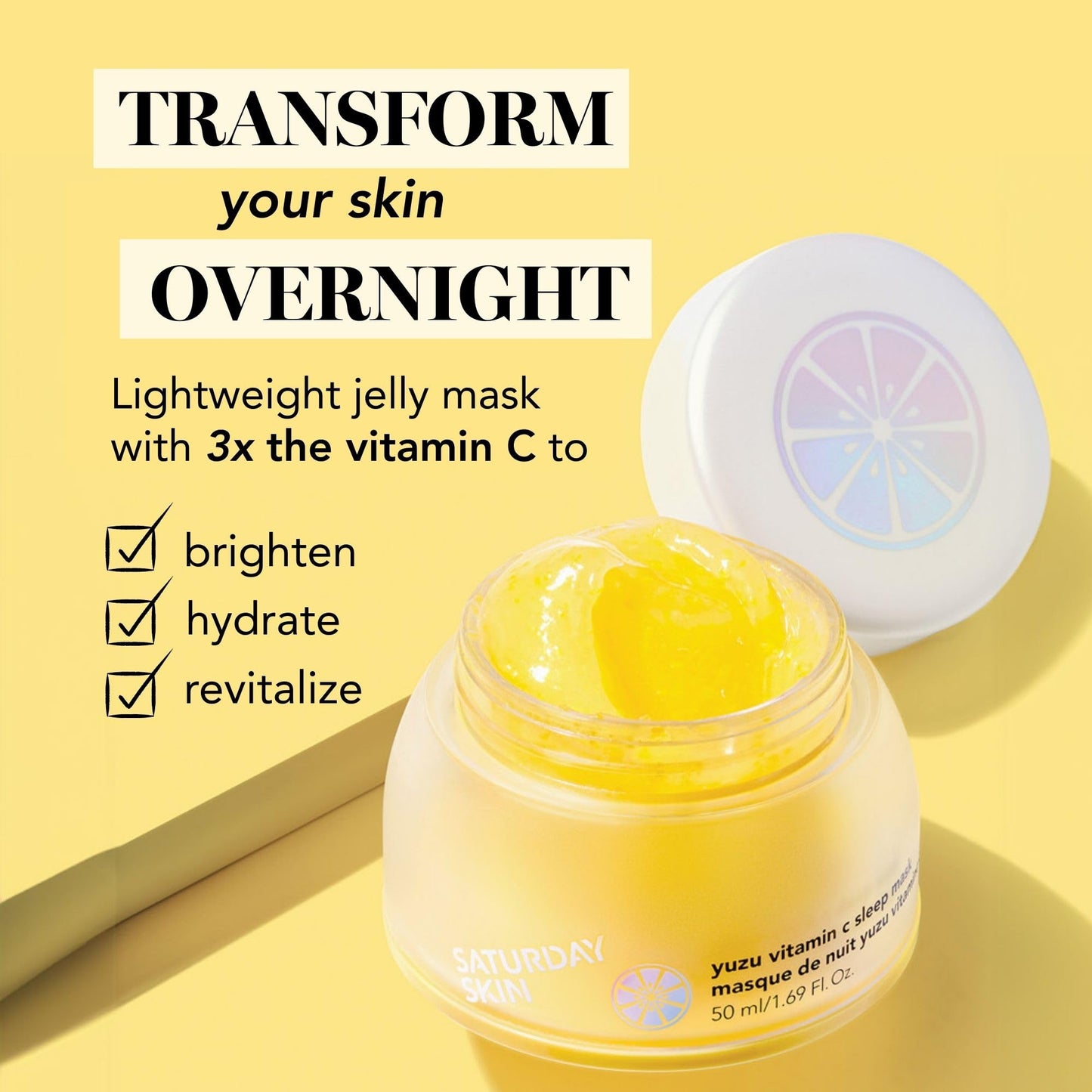 Saturday Skin Yuzu Vitamin C Overnight Sleep Mask Regenerist Retinol Ultra Rich Face Moisturizer Cream Smooth Skin and Reduce Wrinkles Ideal for All Skin Types - Medaid International