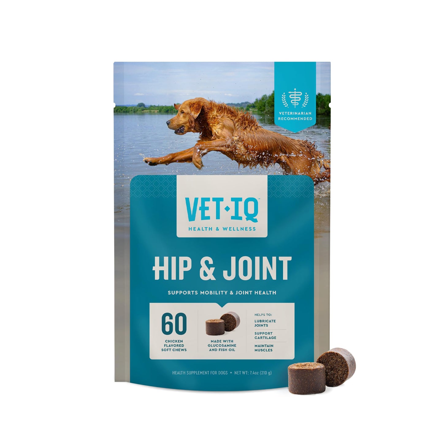 VetIQ Glucosamine Hip & Joint Supplement for Dogs, 60 Soft Chews, Joint Support Supplement with MSM and Krill, Dog Health Supplies Large & Small Breed, Chicken Flavored Chewables
