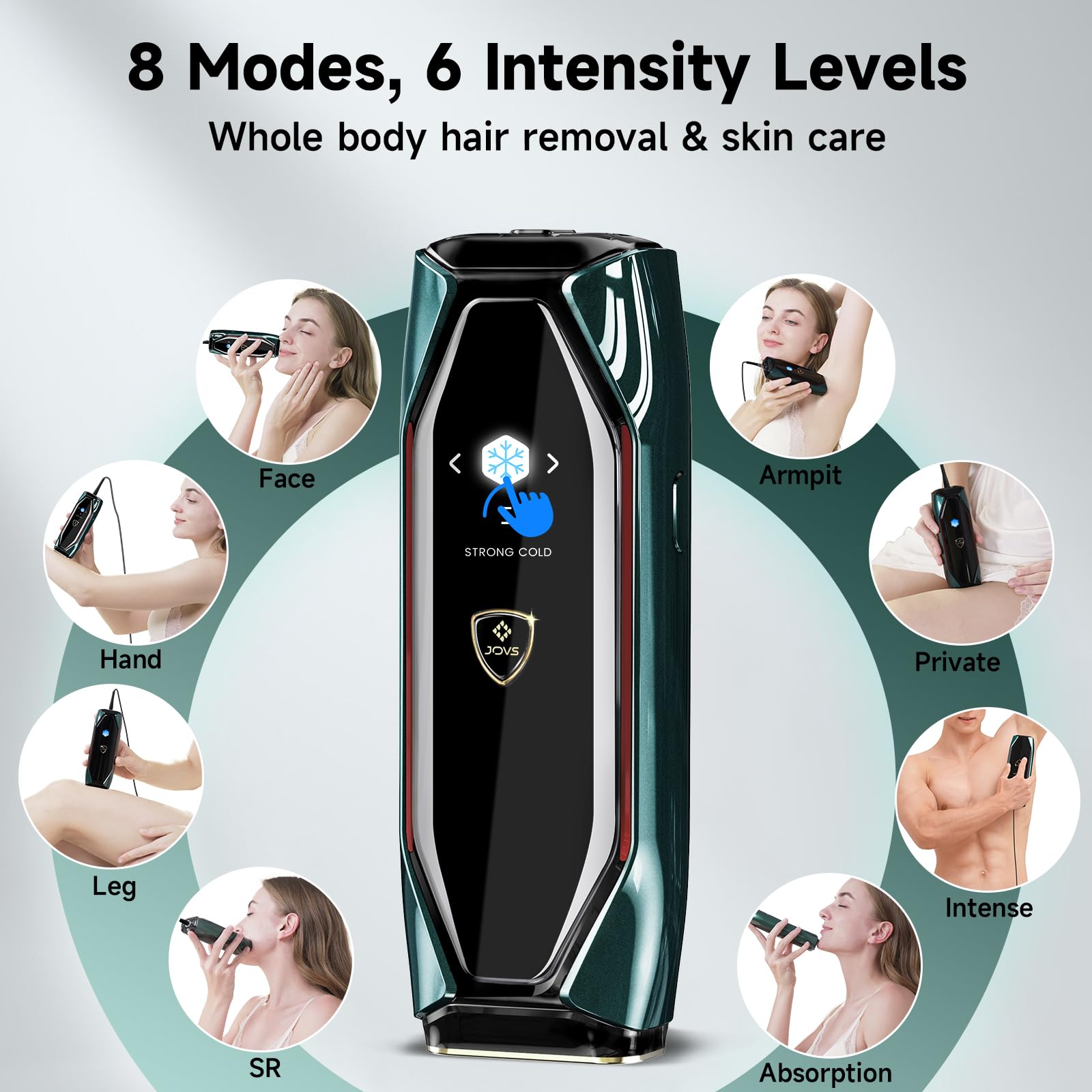 JOVS Laser Hair Removal, 37°F Painless Hair Removal Device with Sapphire Ice-Cooling, 3 in 1 Hair Removal & Skin Rejuvenation for Women and Men, 8 Modes Skin Care for Whole Body, Touch Screen - Medaid International