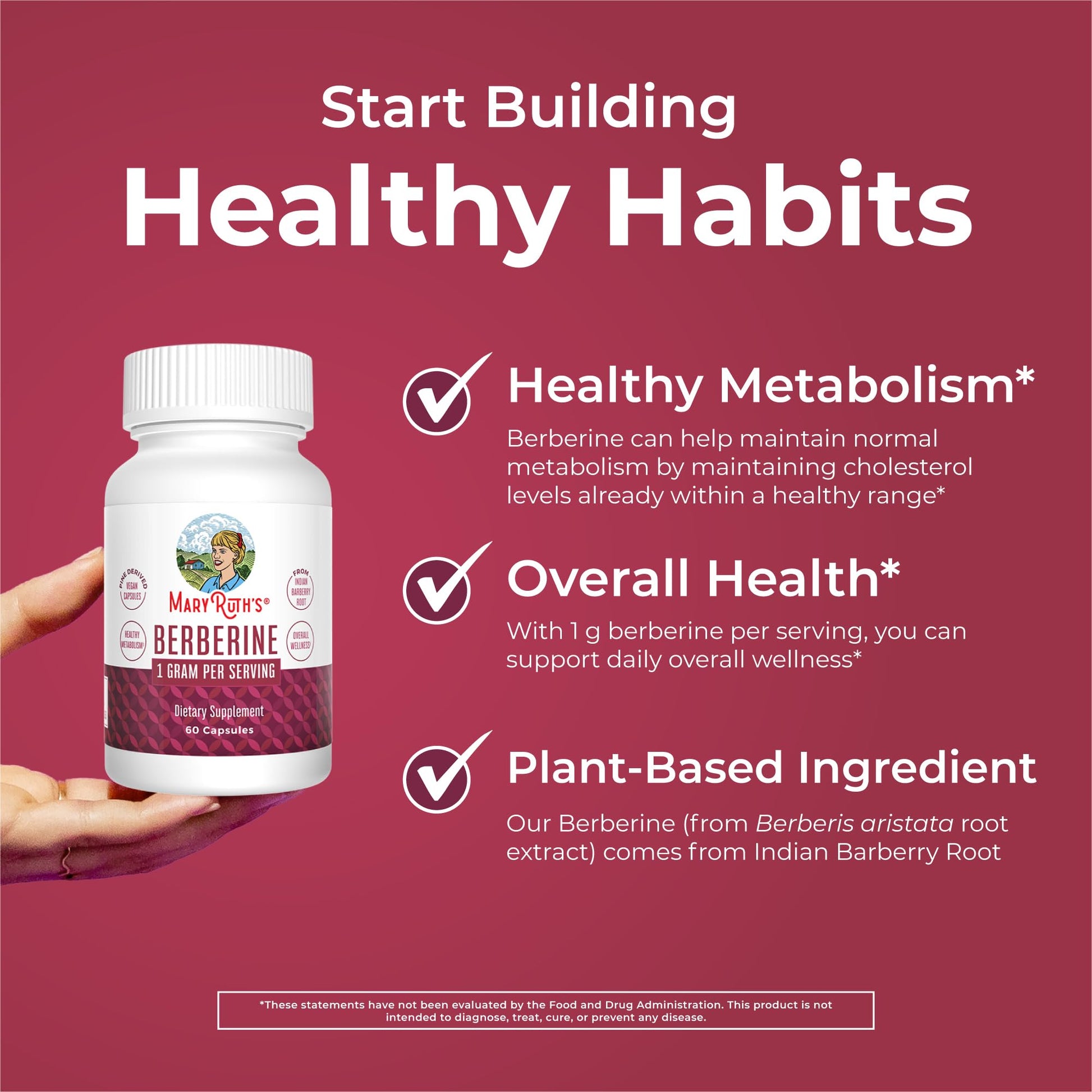 MaryRuth Organics Berberine Supplement | 1000 mg Per Serving | 1 g Berberine | Healthy Metabolism with Diet and Exercise | Overall Health | Vegan Capsules | 30 Serving - Medaid International