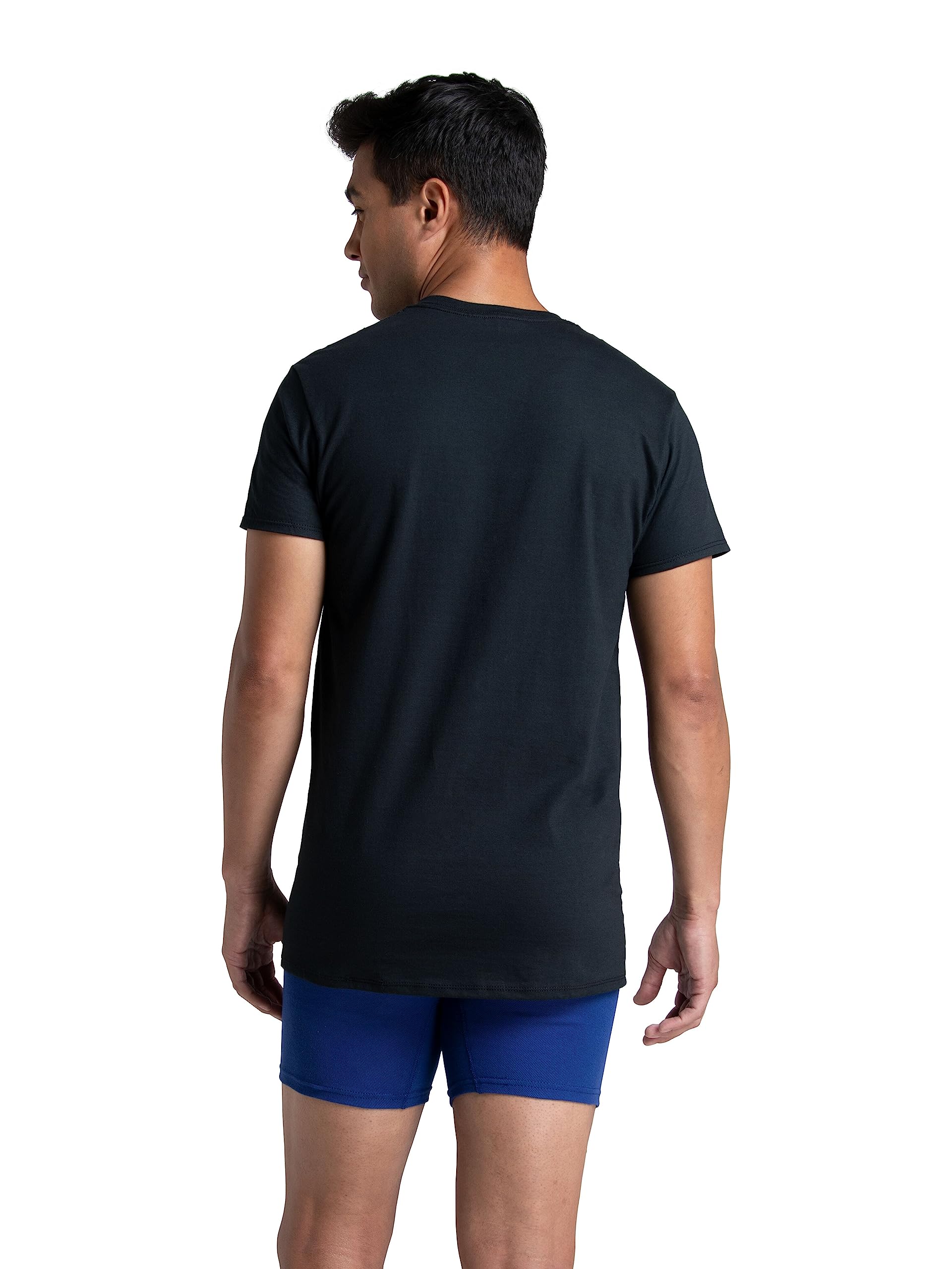 Fruit of the Loom Men's Eversoft Cotton Stay Tucked Crew T-Shirt, Regular - 6 Pack - Black, Medium - Medaid International
