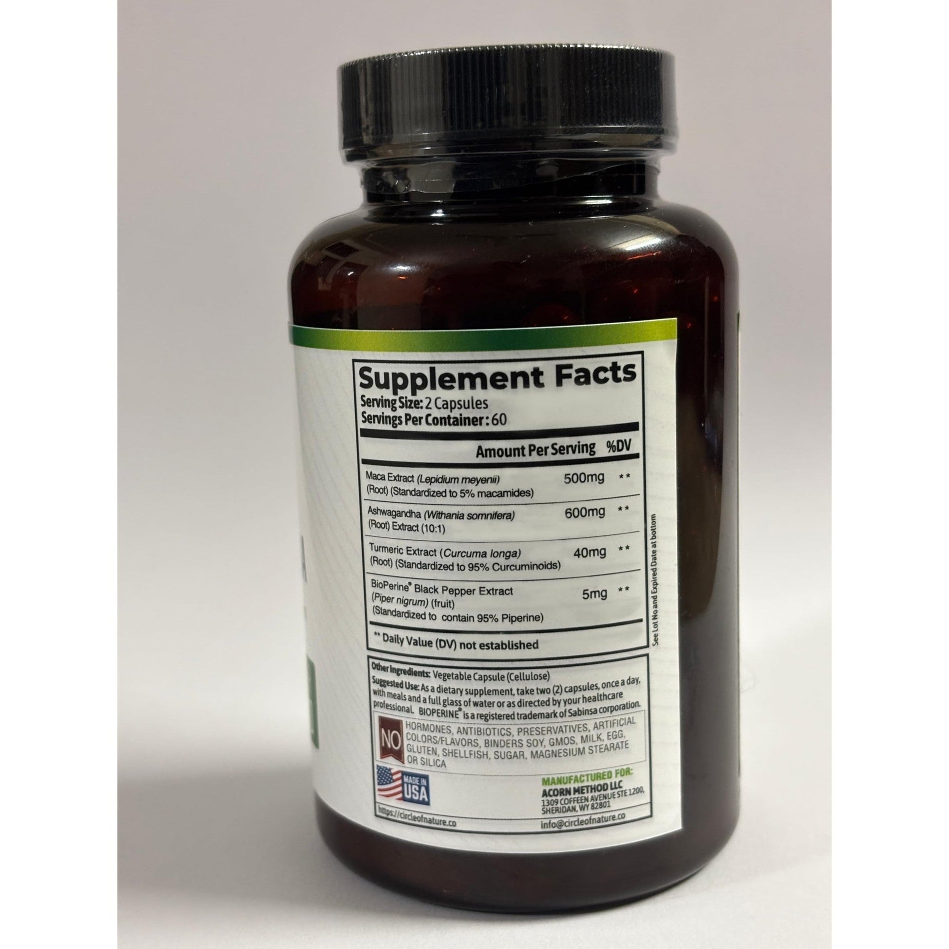 Maca Root, Ashwagandha Root Extract, Capsules for Men & Women with Turmeric Curcumin and Bioperine 120 Capsules Made in USA - Medaid International
