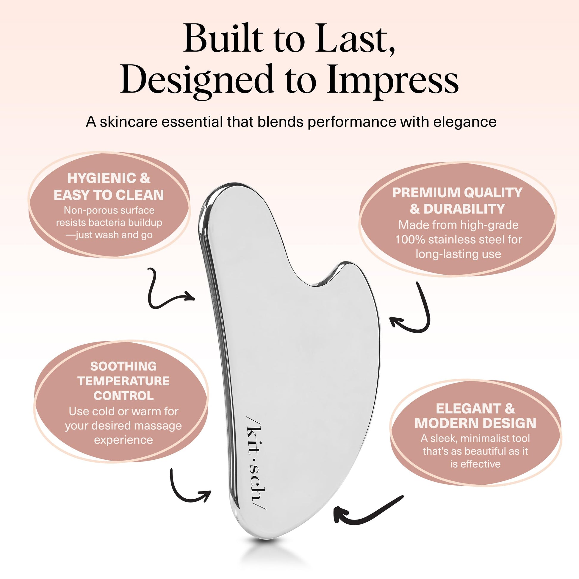 Kitsch Stainless Steel Gua Sha Facial Tools - Guasha Tool for Face, Face Sculpting Tool, Jawline Shaper, Double Chin Reducer, Body Gua Sha Tools, Lymphatic Drainage Massager, Facial Skin Care - Silver - Medaid International