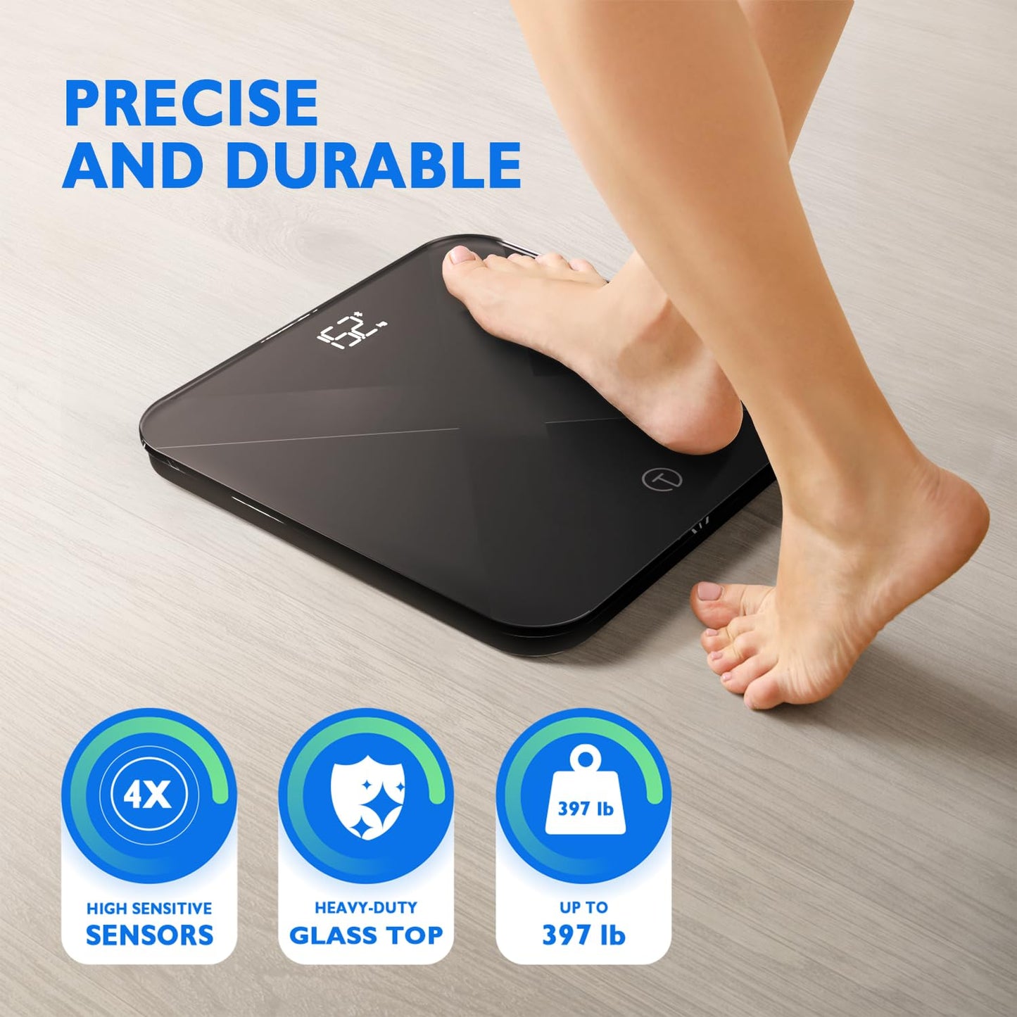 T Electronics bmi calculator Digital Scale for Body Weight with Accurate Measurement, Heavy-Duty Glass Platform, Auto On Off, Battery Powered, Bathroom Use, White - Medaid