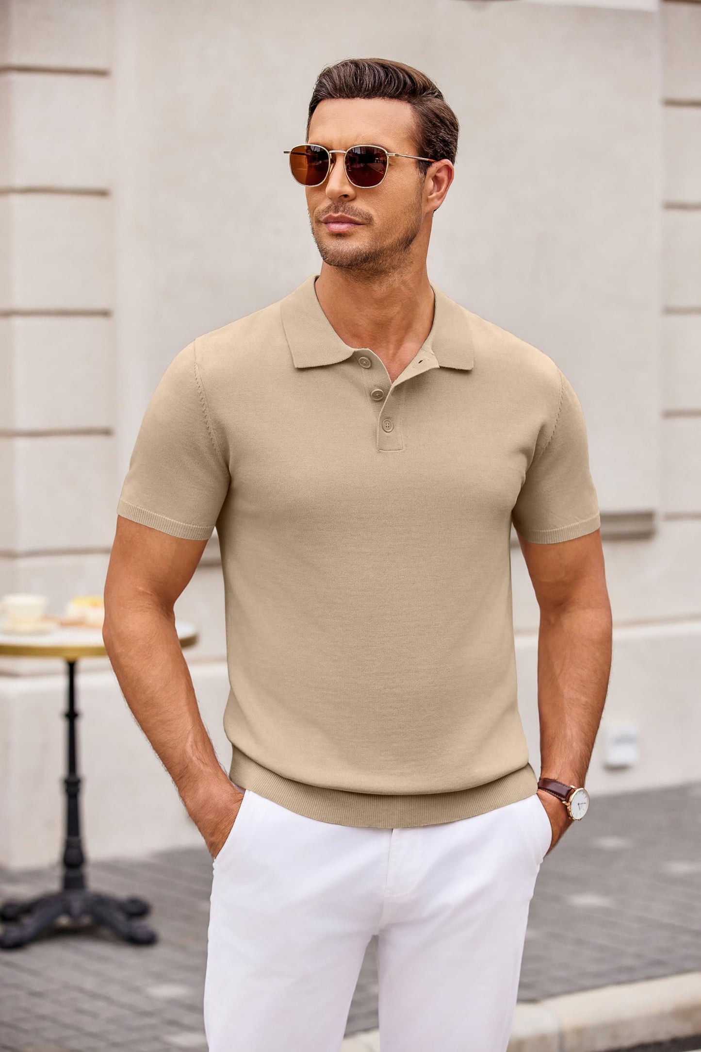 COOFANDY Men's Classic Polo Shirt Casual Knit Short Sleeve Polo Shirts Khaki - Medaid International