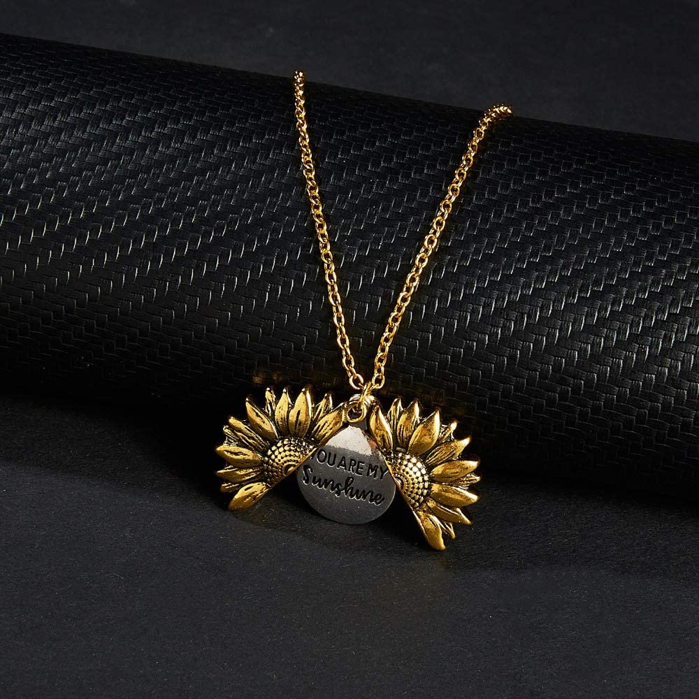 KASTWAVE You are My Sunshine Engraved Women's Necklace, Sunflower Locket Necklace Jewelry Gift