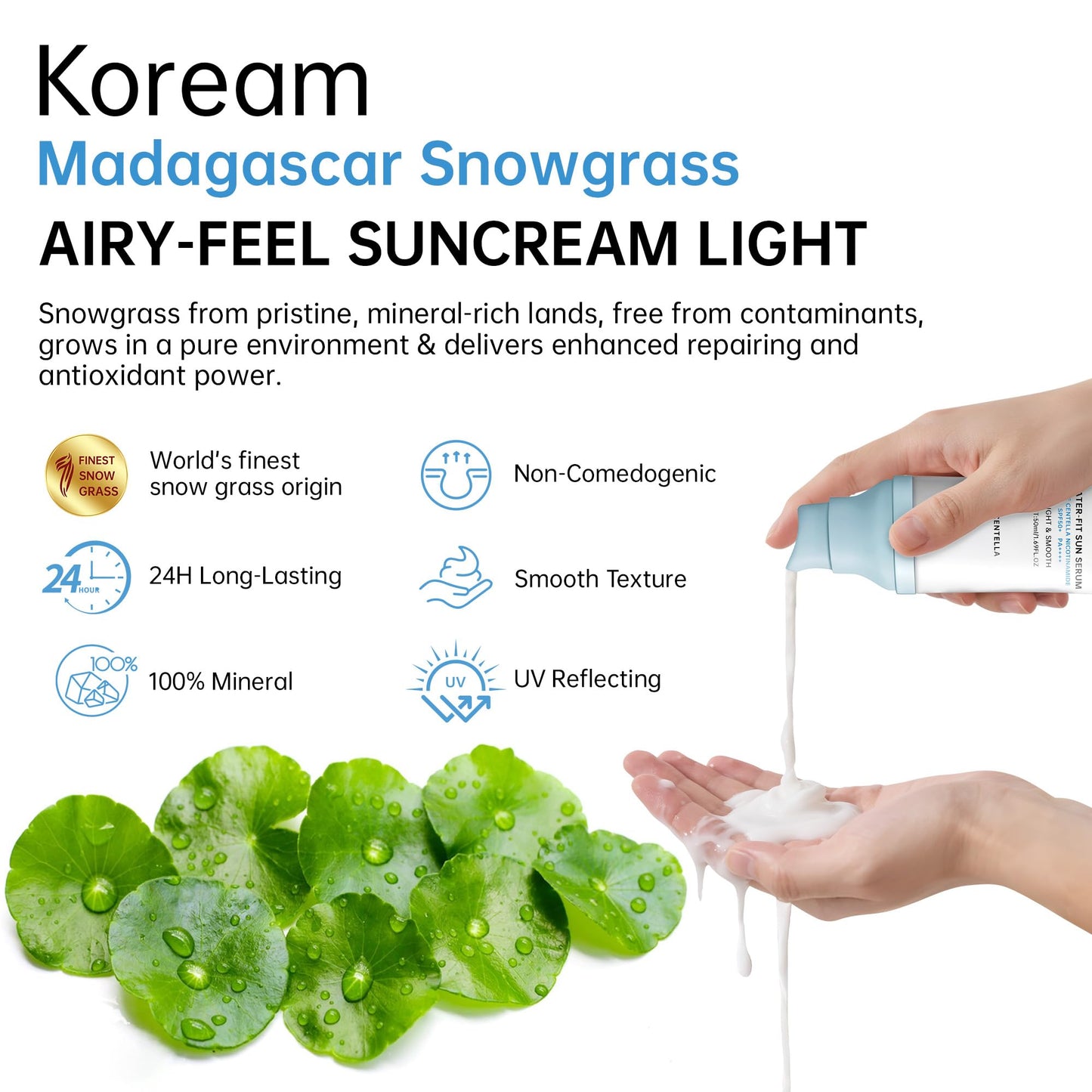 Korean Sunscreen for Face & Body – SPF 50+ Madagascar Centella Mineral Sunblock with Tinted Moisturizer, Hyaluronic Acid & Niacinamide, Lightweight & Hydrating Korean Skin Care, 50ml - Medaid International