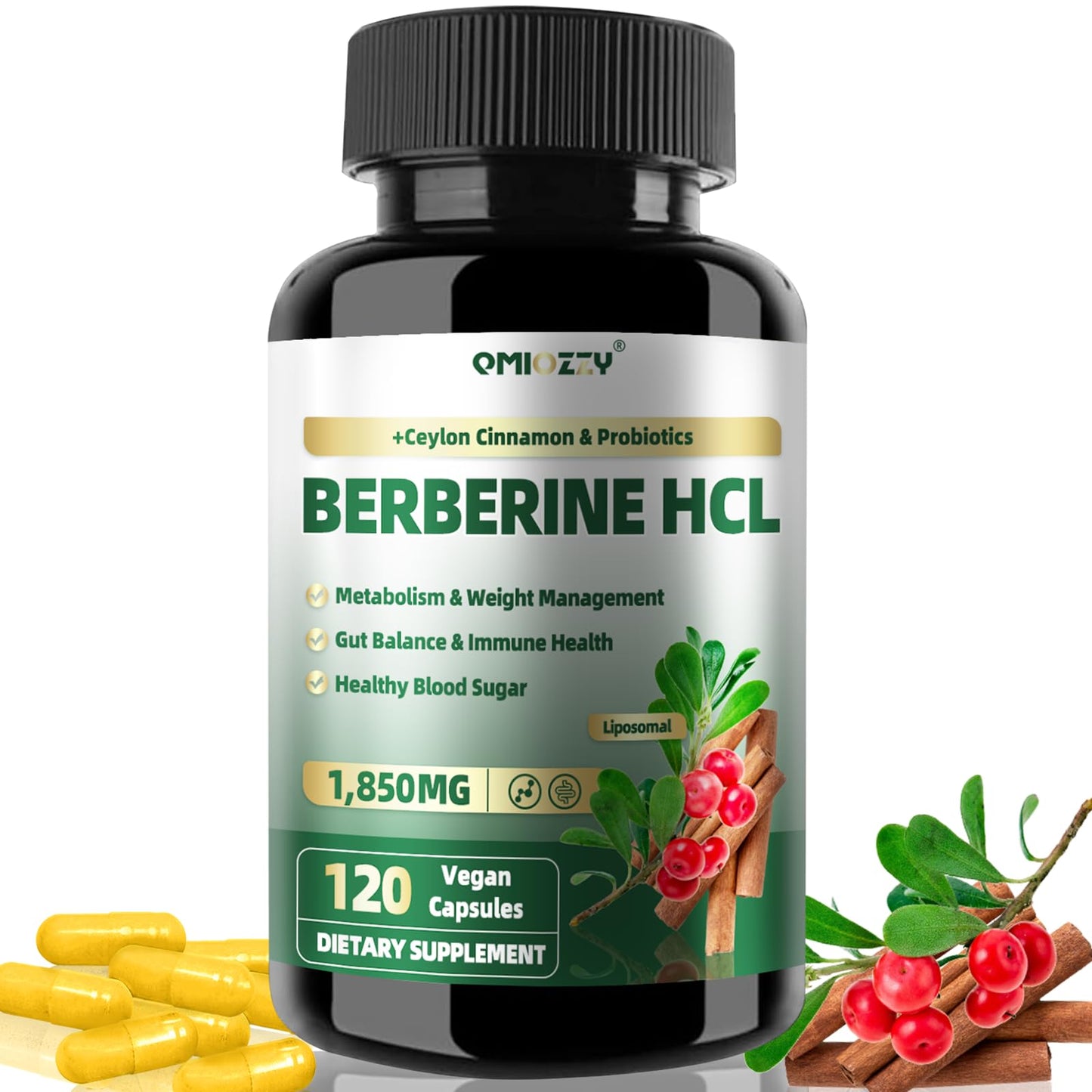 Berberine Supplement 1500mg, Liposomal Berberine with Ceylon Cinnamon & Probiotics for Women, Men, Himalayas Plus Extract, Support Gut Health, Blood Sugar Level Immunity, 60-Day Supply, 120 Capsules - Medaid International