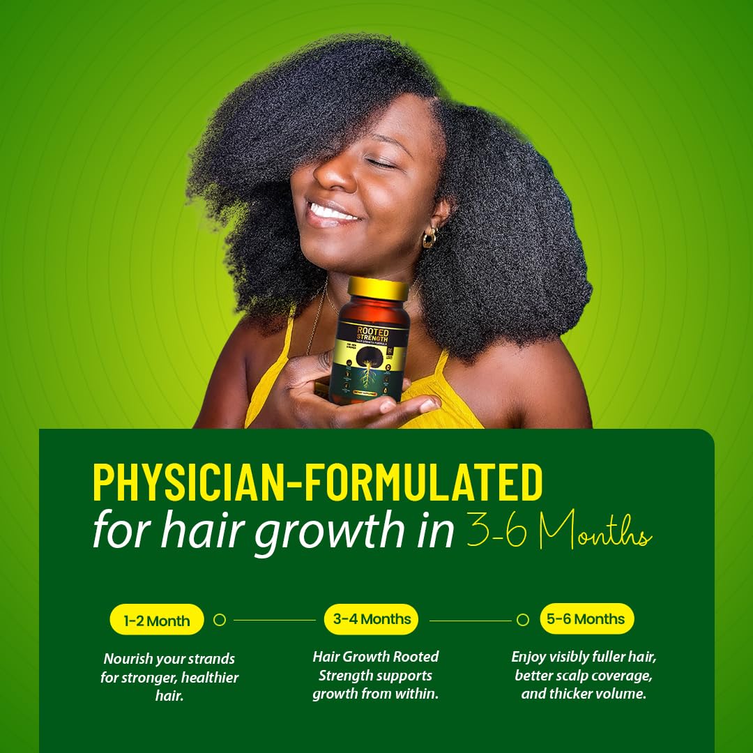 Rooted Strength Hair Growth Vitamins – Hair Vitamins for Black Women & Men with DHT Blocker & Collagen, Advanced Biotin for Hair Growth Women, 60 Capsules, 1-Month Supply, for Thicker, Stronger Hair - Medaid International