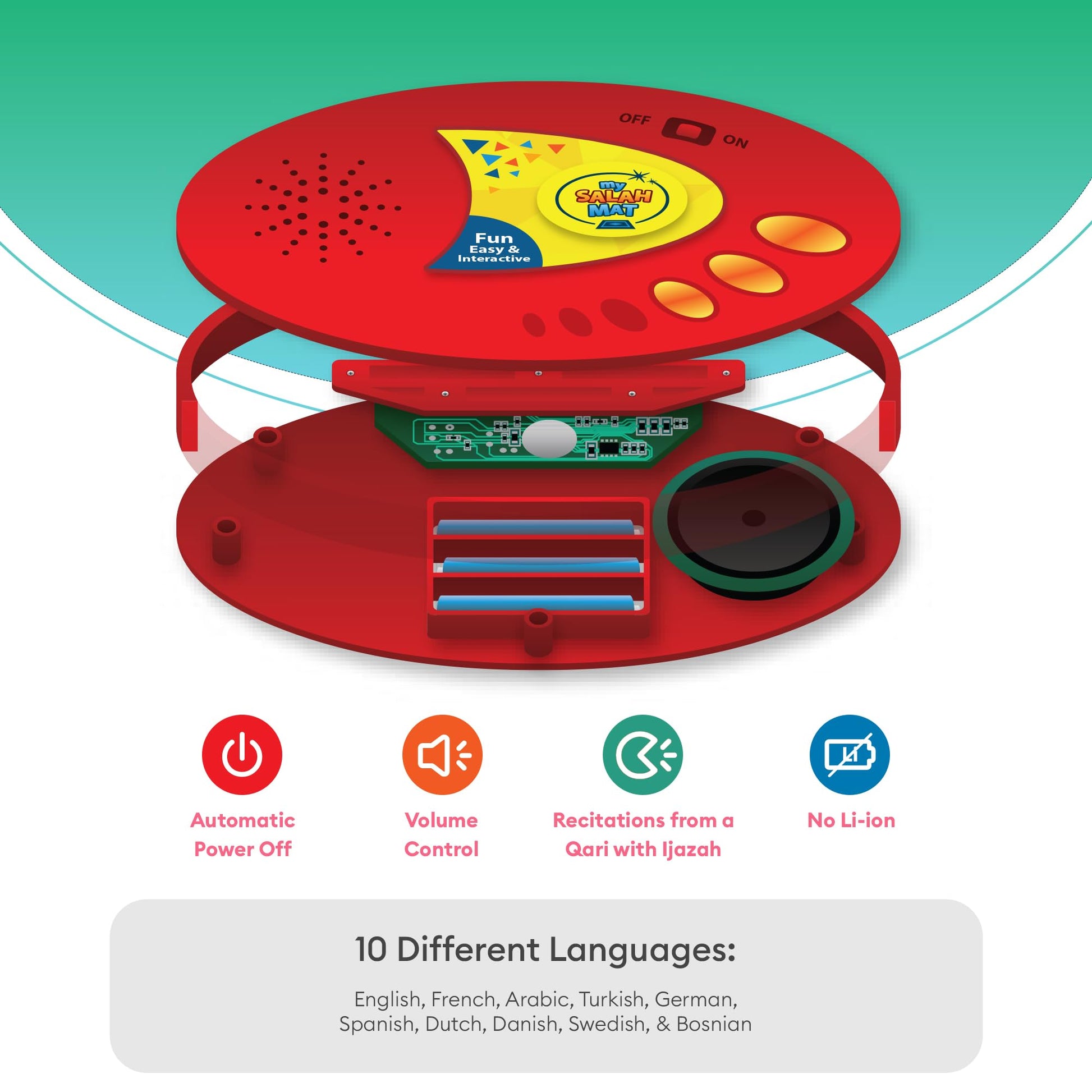 My Salah Mat for Kids - Interactive Muslim Prayer Rug for Kids Learning The Salah - Fun & Easy Prayer Mat with 36 Touch Keys, 15 Languages, Speaker, & Booklets - Islamic Toys for Ages 3 to 8 - Medaid International