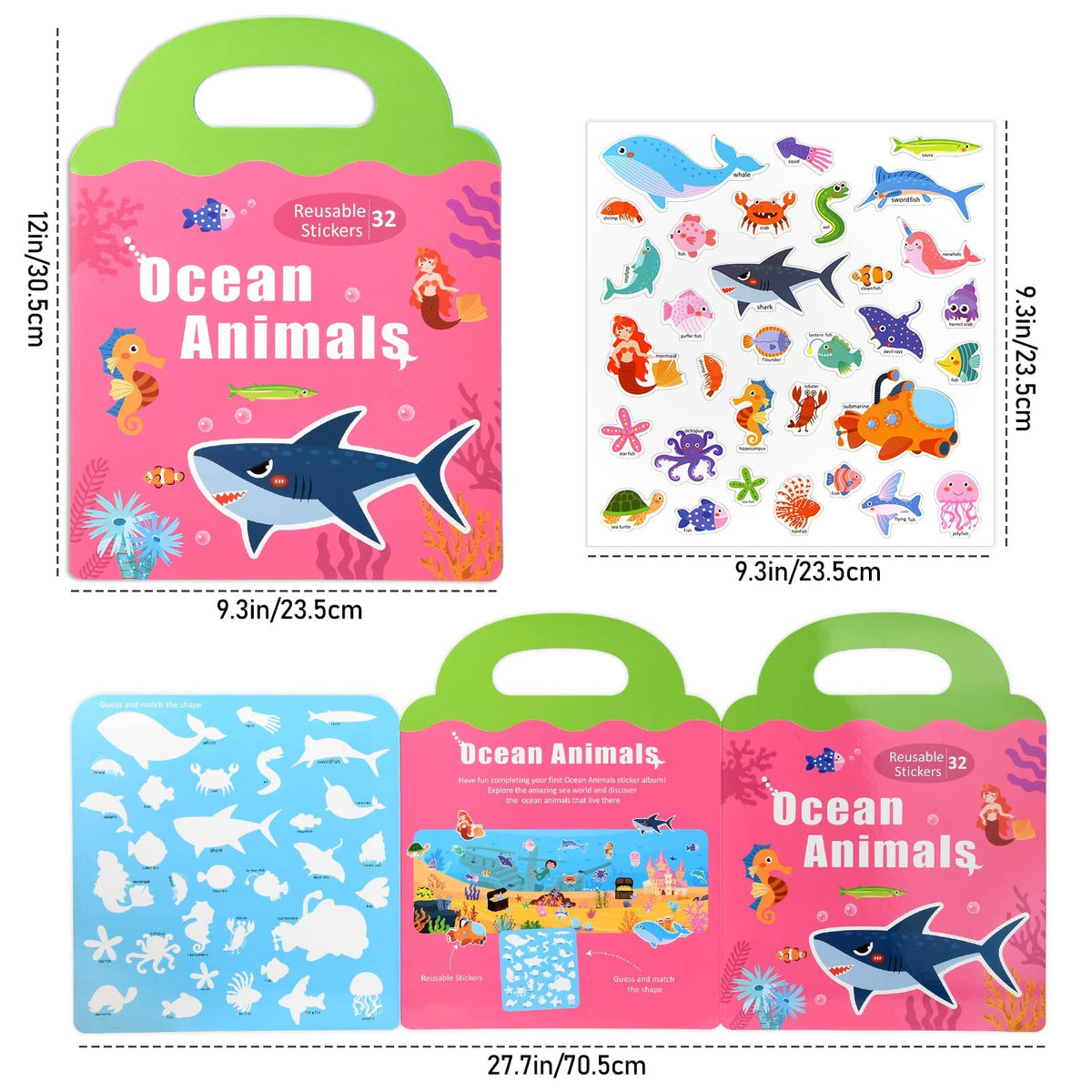 KASTWAVE Sticker Book for Kids, 3 Pack Reusable Sticker Books for Toddlers, Magnetic Sticker Books for Toddlers Static Toys Ocean Animals Dinosaur Stickers Books for 1-6 Years Educational Toys