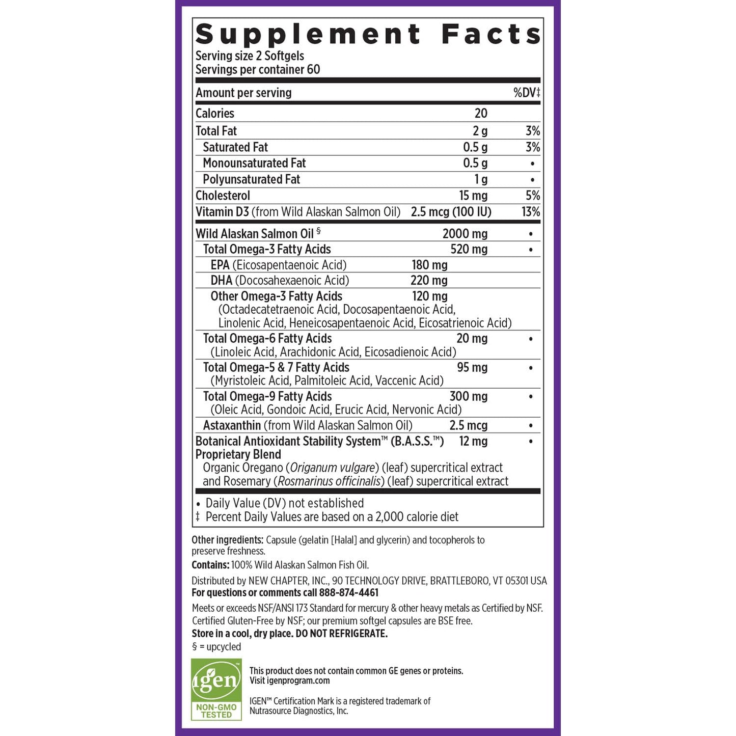 New Chapter Wholemega Fish Oil Supplement - 2000mg per Serving, Clinically Proven Wild Alaskan Salmon Oil with Omega-3 + Vitamin D3 + Astaxanthin, 120 Softgels - Medaid International