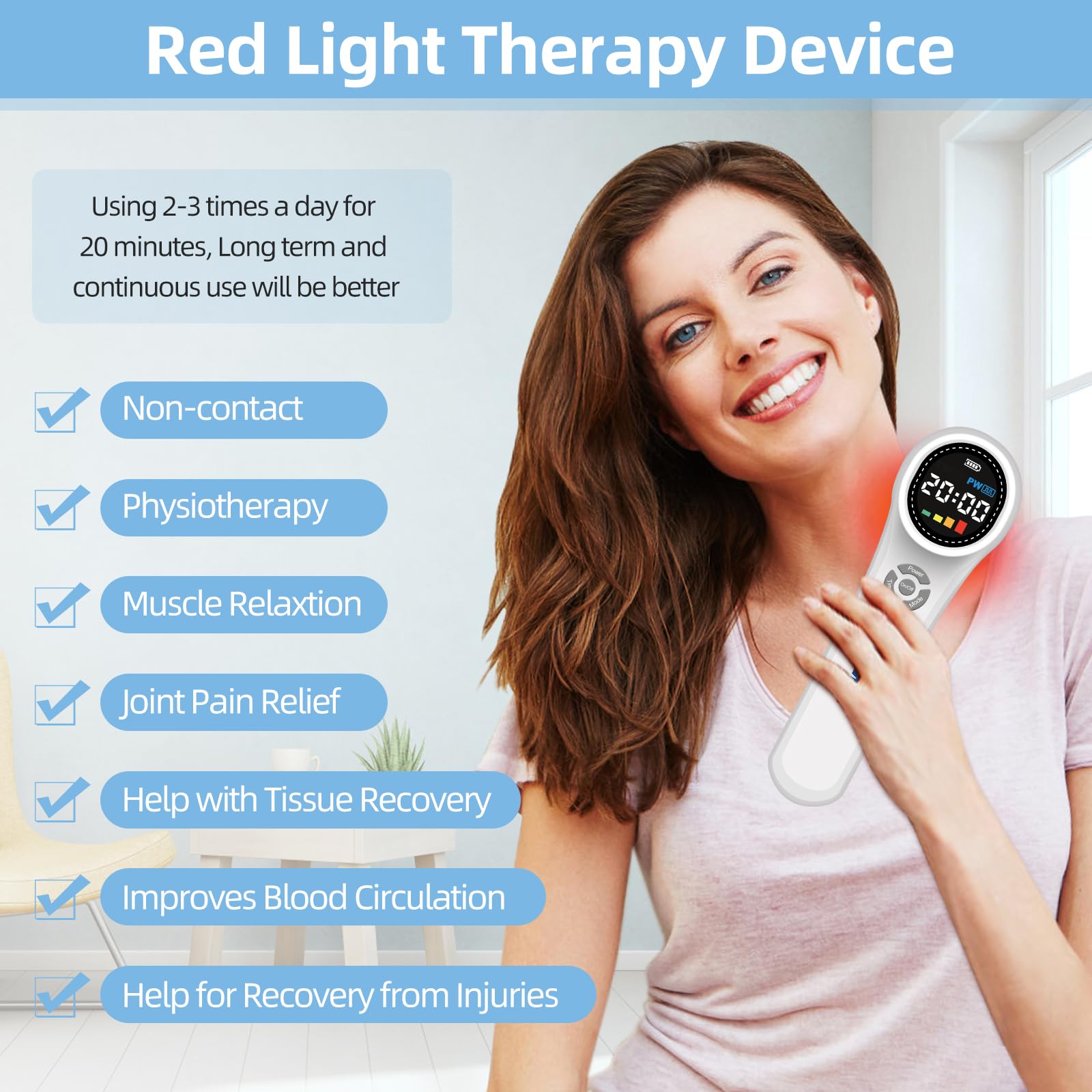 ZJKC Portable Red Light Therapy Back Pain, 16X660nm + 4X980nm + 4X810nm Upgraded Handheld Light Device for Knee, Shoulder,Muscle & Joint Pain Relief, Infrared Light Therapy Machine for Human/Pet - Medaid International
