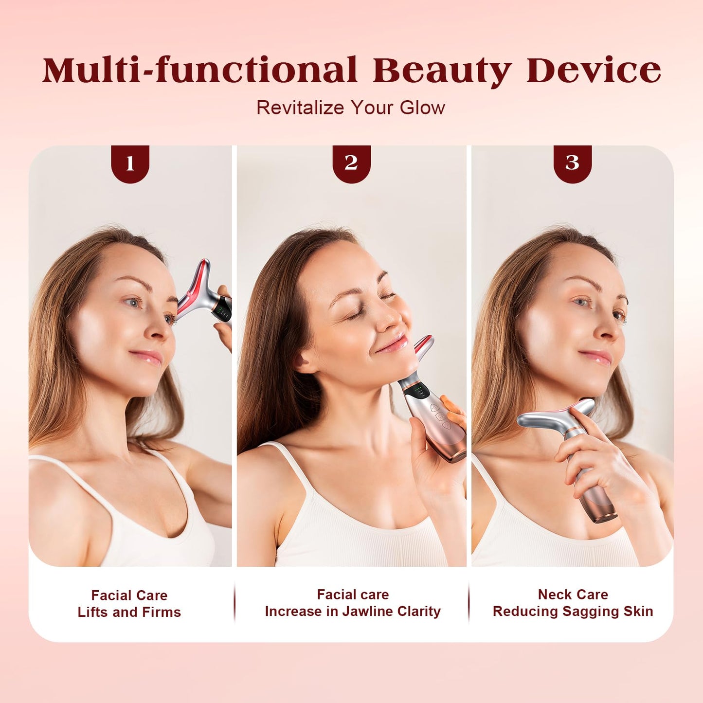 Pedete Facial Massager, 7 Colors Red Light Therapy for Face and Neck, Face Lift Device with 113°F Heating Vibration for Multi Skin Care - Medaid International