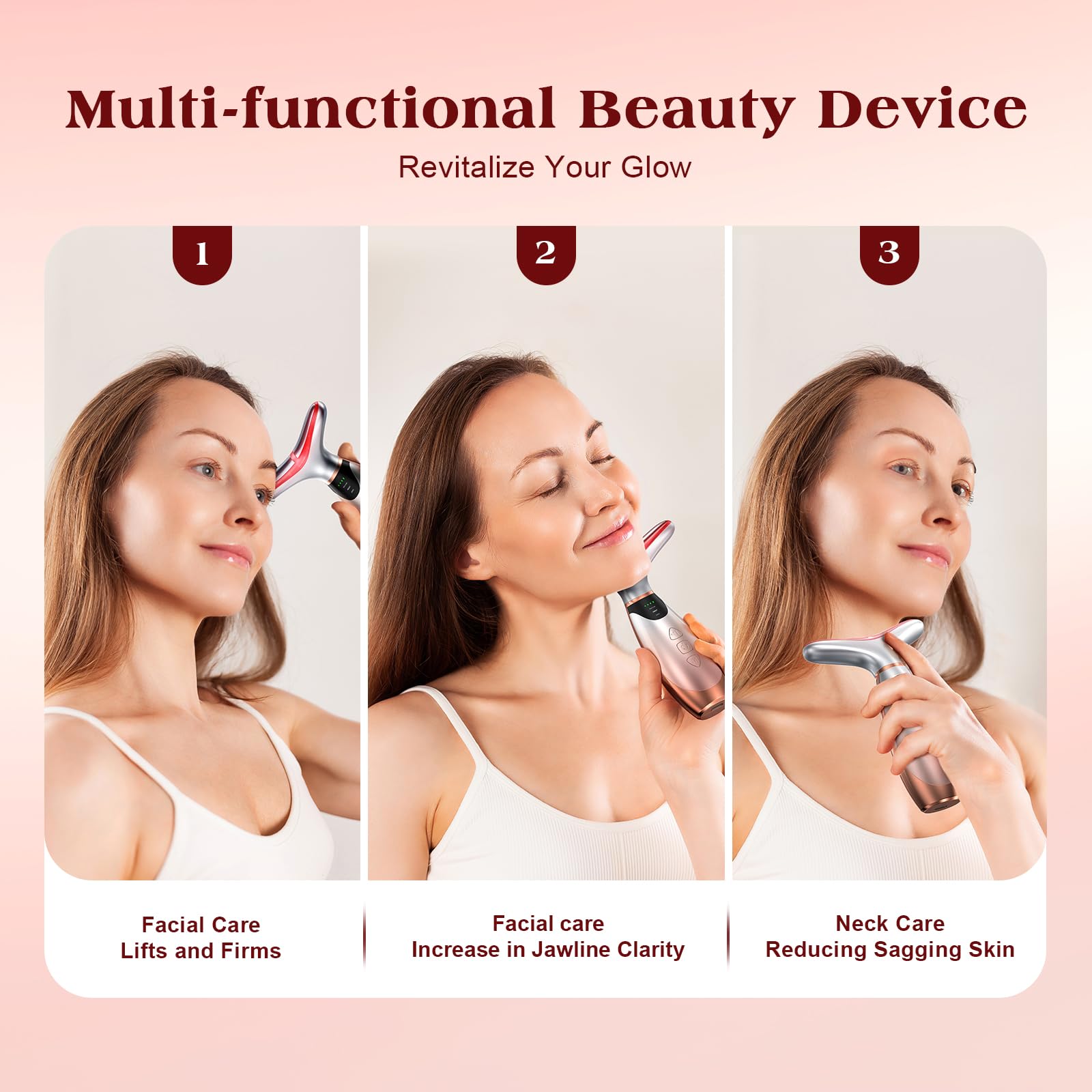Pedete Facial Massager, 7 Colors Red Light Therapy for Face and Neck, Face Lift Device with 113°F Heating Vibration for Multi Skin Care - Medaid International