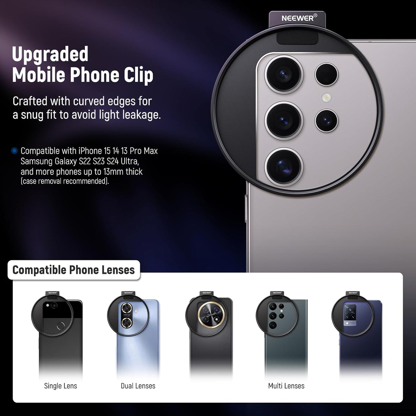 NEEWER 67mm Clip On VPhone Lens Filter Kit with ring