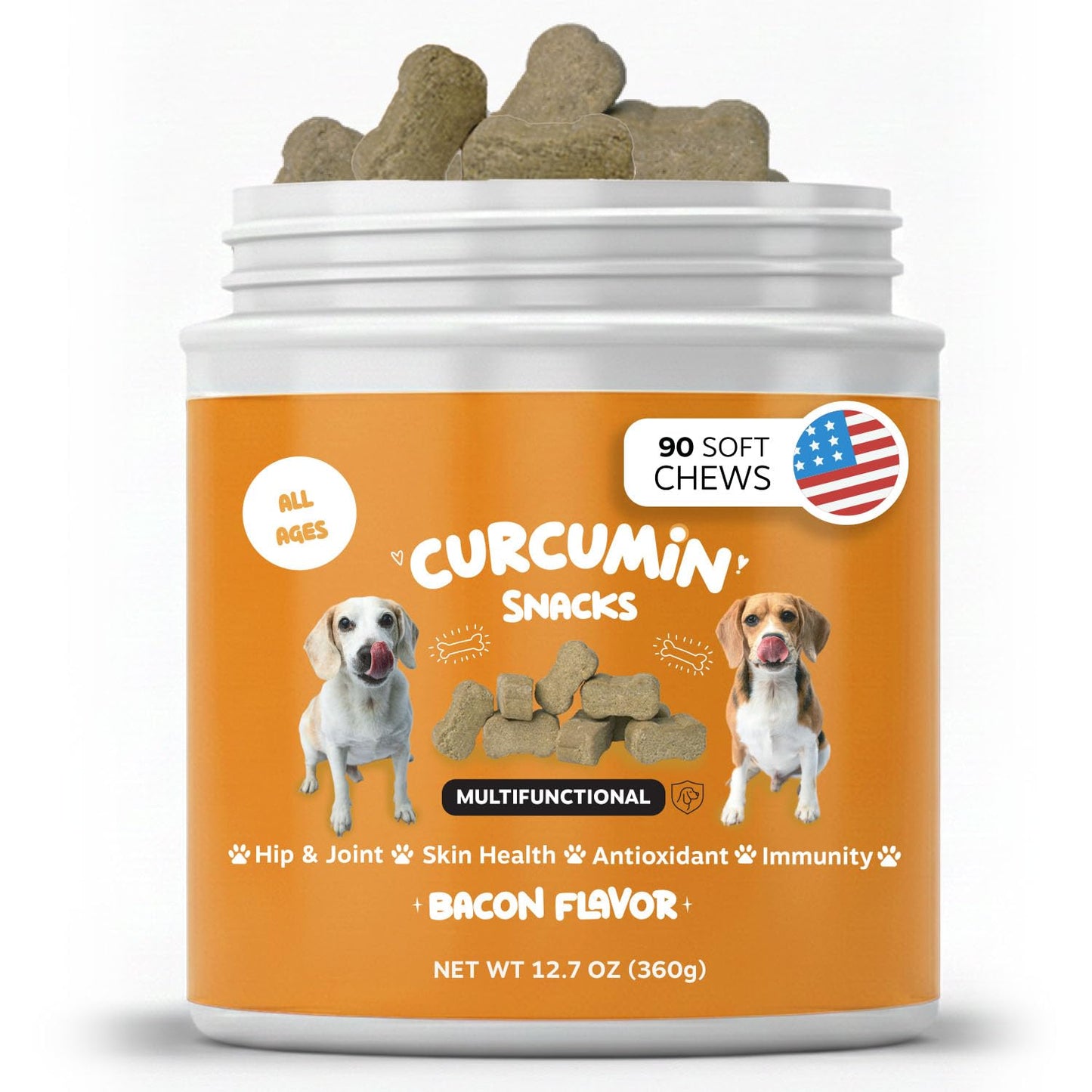 Turmeric Treats for Dogs – Turmeric Curcumin Supplement with MSM, Coconut Oil & Vitamin E – Hip & Joint Support Supplement for Pain Relief, Arthritis, Mobility & Anti-Inflammatory for Dogs – 90 Chews