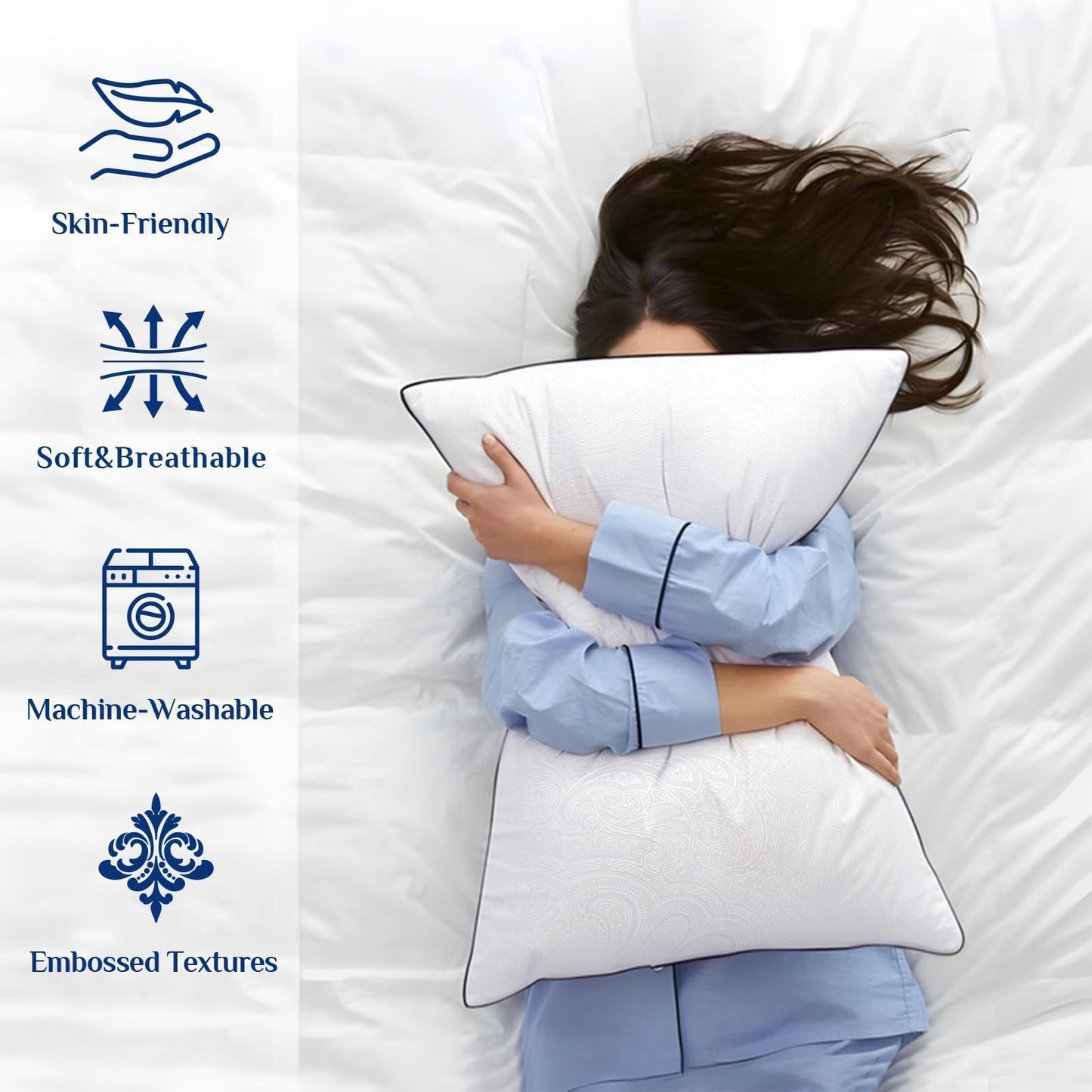 JOLLYVOGUE Standard Pillows Set of 2, Cooling and Supportive Pillows Full Size Set of 2 for Side and Back Sleepers, Down Alternative Hotel Collection Sleeping Pillow - Medaid International