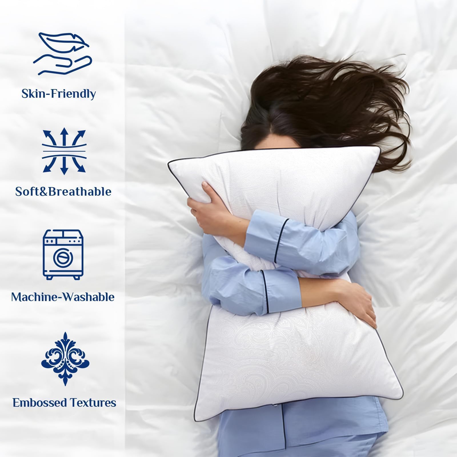 JOLLYVOGUE Standard Pillows Set of 2, Cooling and Supportive Pillows Full Size Set of 2 for Side and Back Sleepers, Down Alternative Hotel Collection Sleeping Pillow - Medaid International