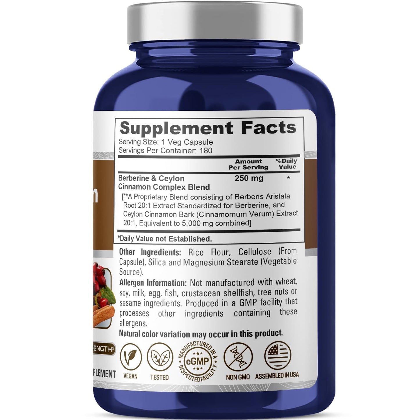 NusaPure Berberine with Ceylon Cinnamon 20:1 Extract, 250 mg Equivalent to 5000mg 180 Veggie Capsules, Vegetarian, Non-GMO Supplement, (Berberine Complex) - Medaid International