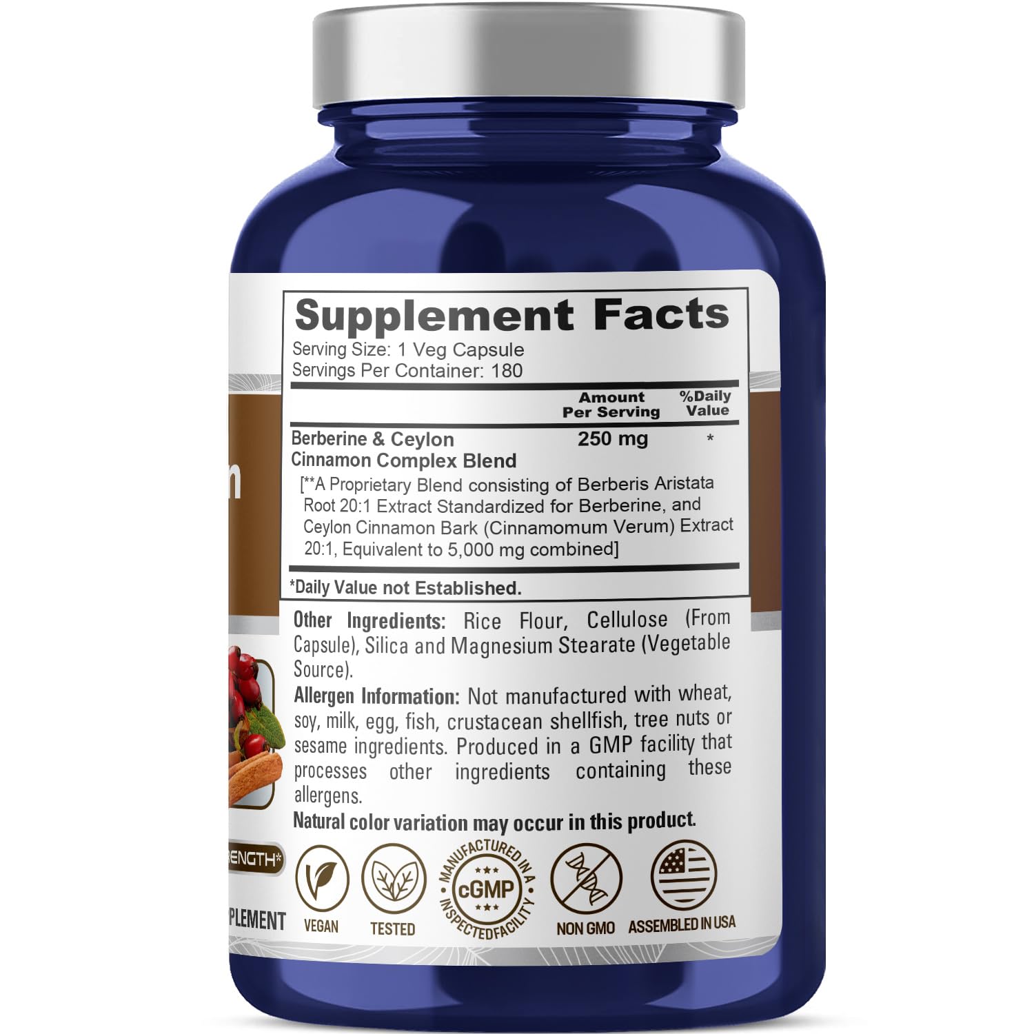 NusaPure Berberine with Ceylon Cinnamon 20:1 Extract, 250 mg Equivalent to 5000mg 180 Veggie Capsules, Vegetarian, Non-GMO Supplement, (Berberine Complex) - Medaid International