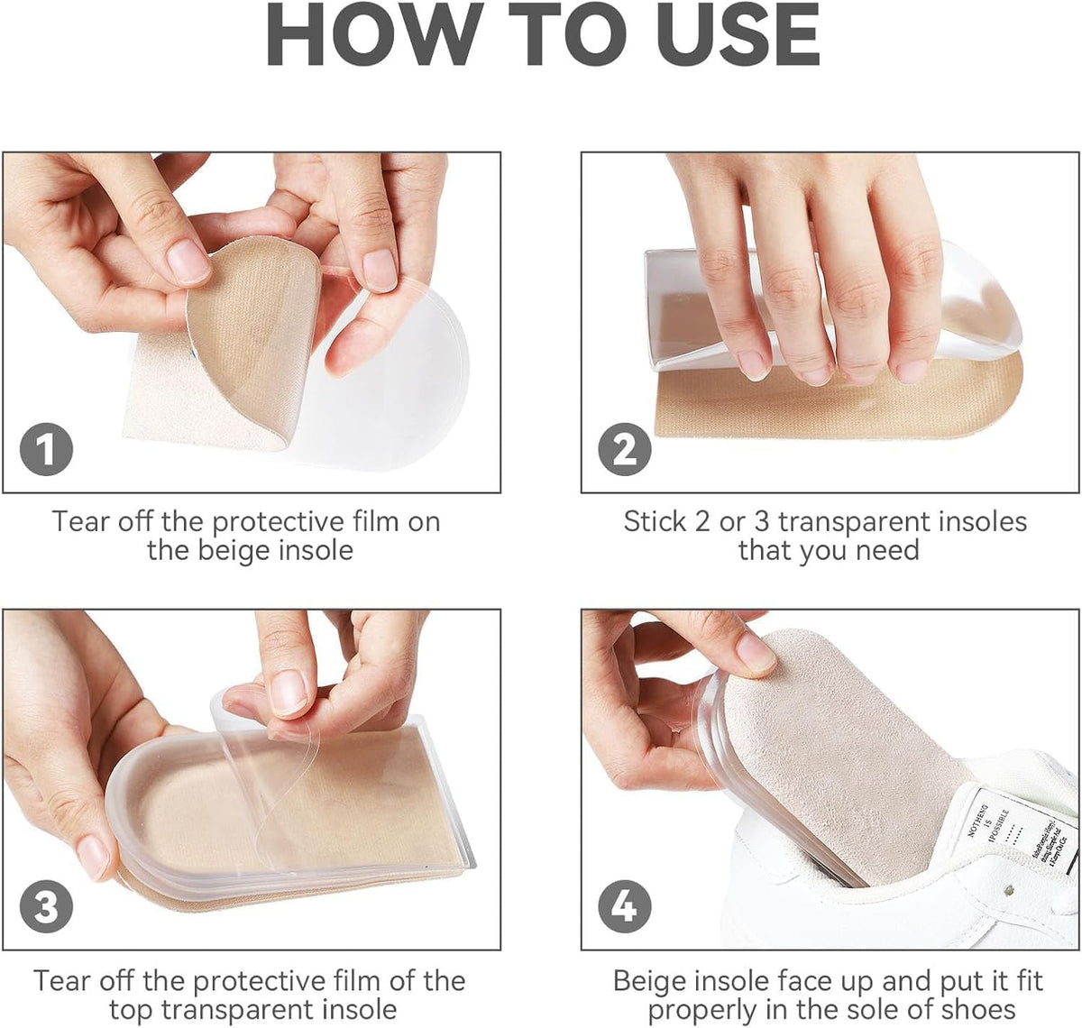 KASTWAVE Adjustable 4-Layer Heel Lift Inserts for Leg Length Discrepancy, 1 Inch Gel Shoe Lifts for Heel Pain & Achilles Tendonitis, Customizable Wedge Inserts for Men & Women (Size L, 1 Pair)