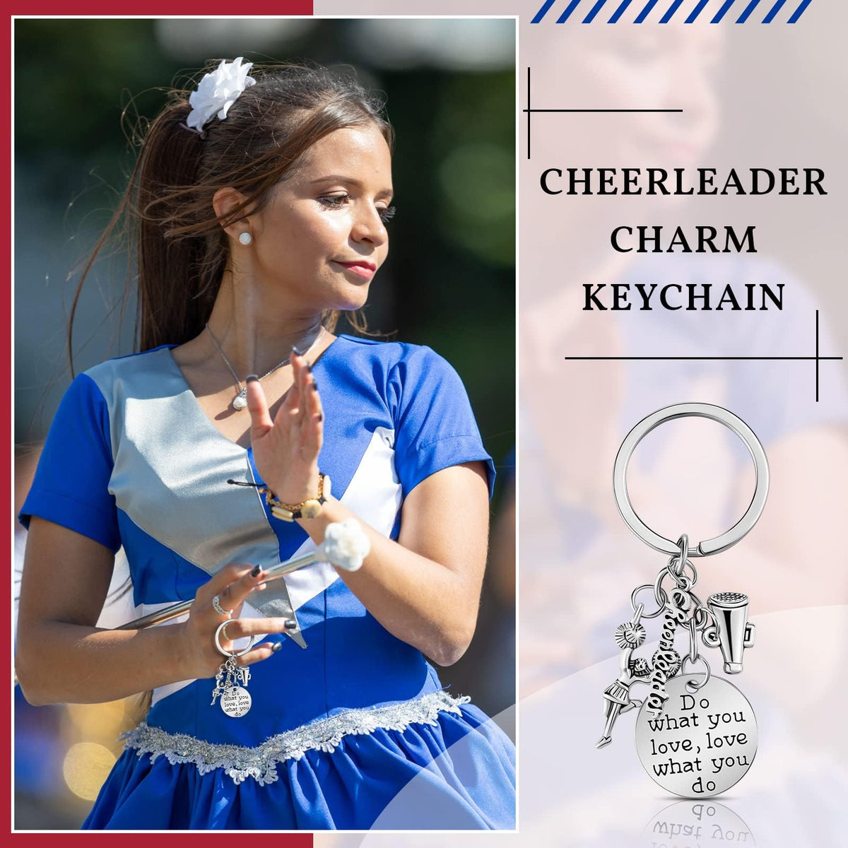KASTWAVE Cheerleader Charm Keychain, Cheerleading Gifts Cheer Stuff Cheer Team Gifts Cheer Jewelry for Girls Women, Silver, Set of 6