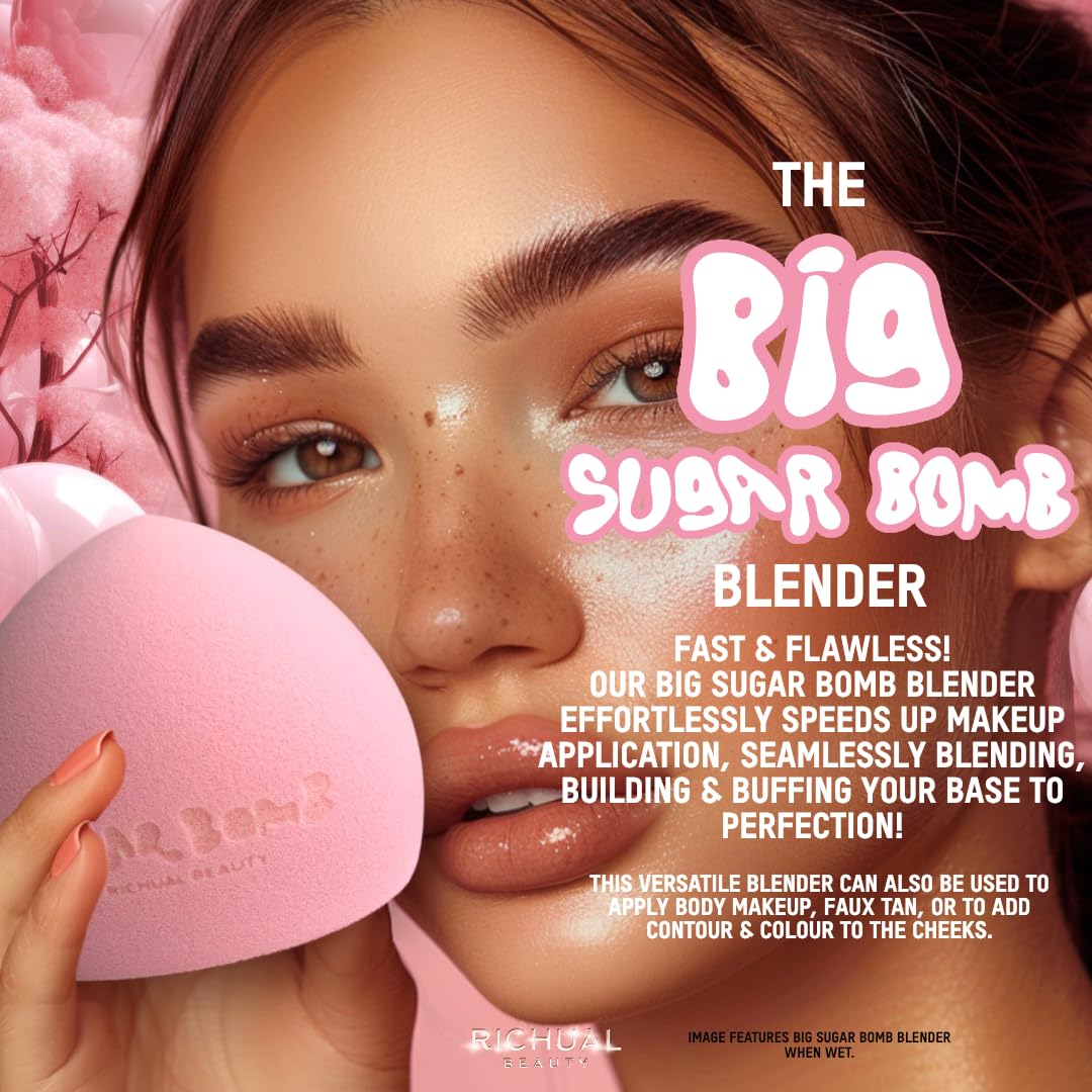 BIG SUGAR BOMB BLENDER Set by Richual Beauty ~ Butter Soft Marshmallow Makeup Sponges for Face & Body ~ Incl: 1 LARGE & 1 MINI Mochi Makeup Sponge ~ Flawless Application of Foundation Creams & Powders - Medaid International