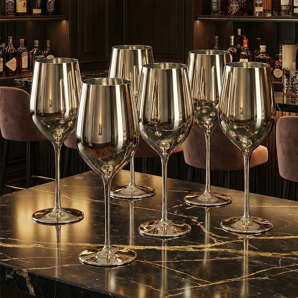 6-Pcs Elegant & Smooth Beverages Champagne Flute Glass – Gold 190ml #3769