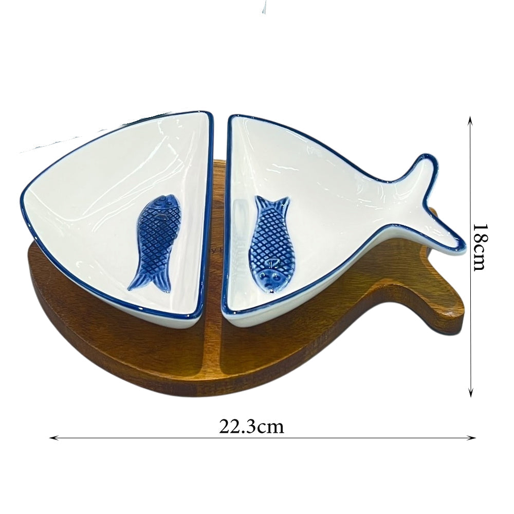 Danny Home Ceramic Snack Plate on Acacia Board – 22cm