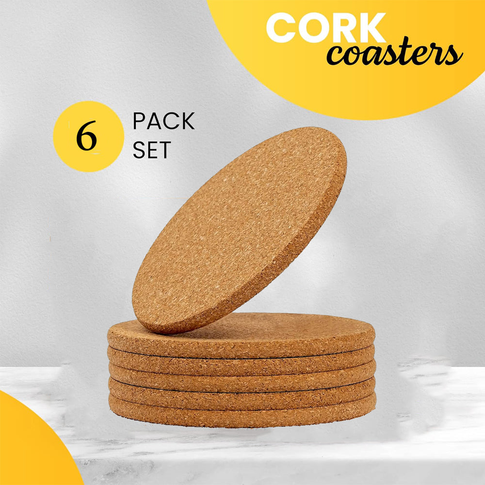 6-Pieces Cork Coasters 10cm – 5mm Thick