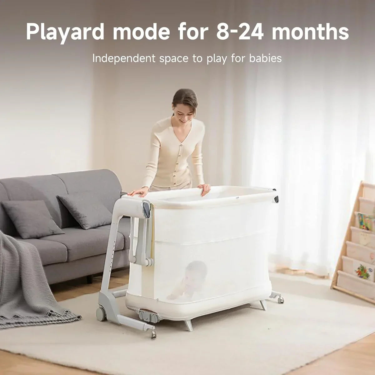 Miila - Nova Smart Snoothing Bassinet - 2in1 Baby Bassinet & Playpen - White
