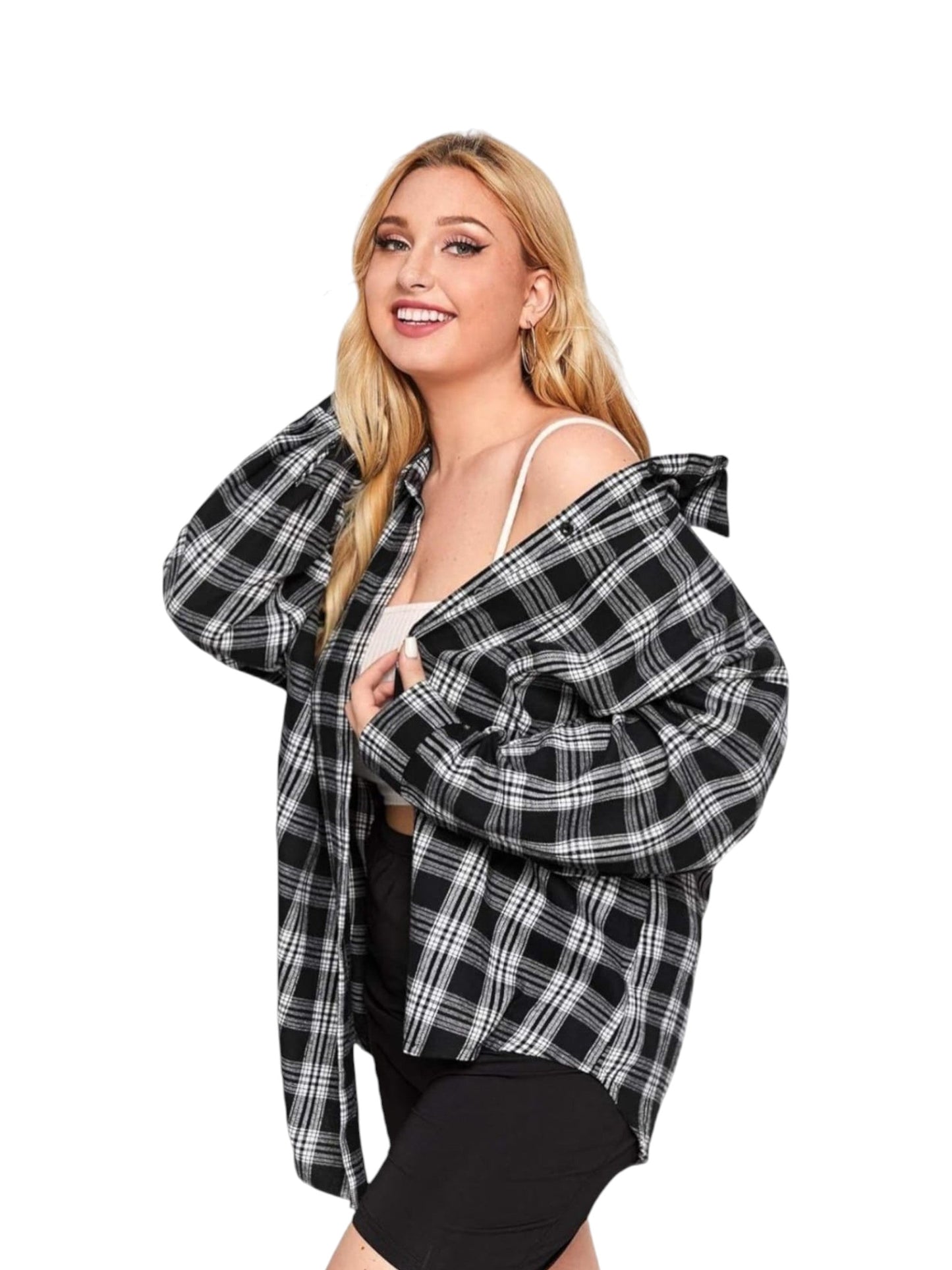 Women's Plaid Chemise,Black/White