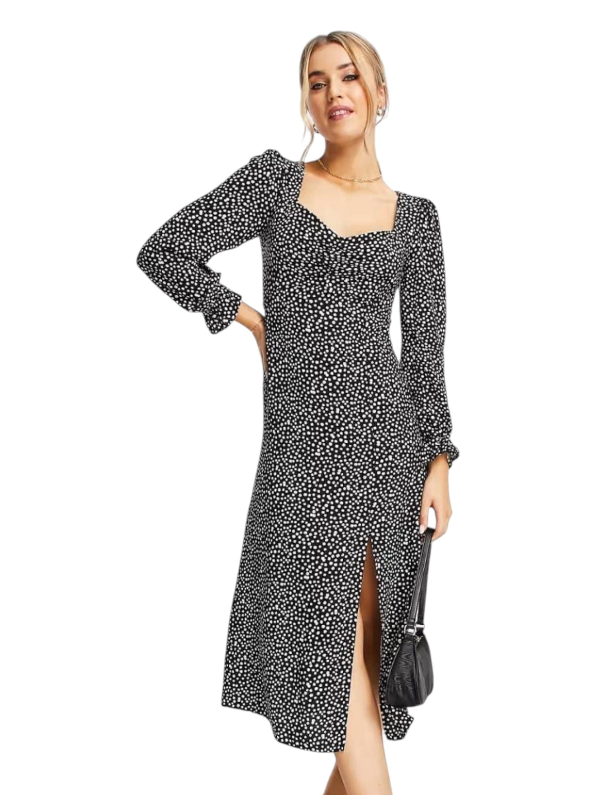 Women's Floral Printed Dress,Black/White