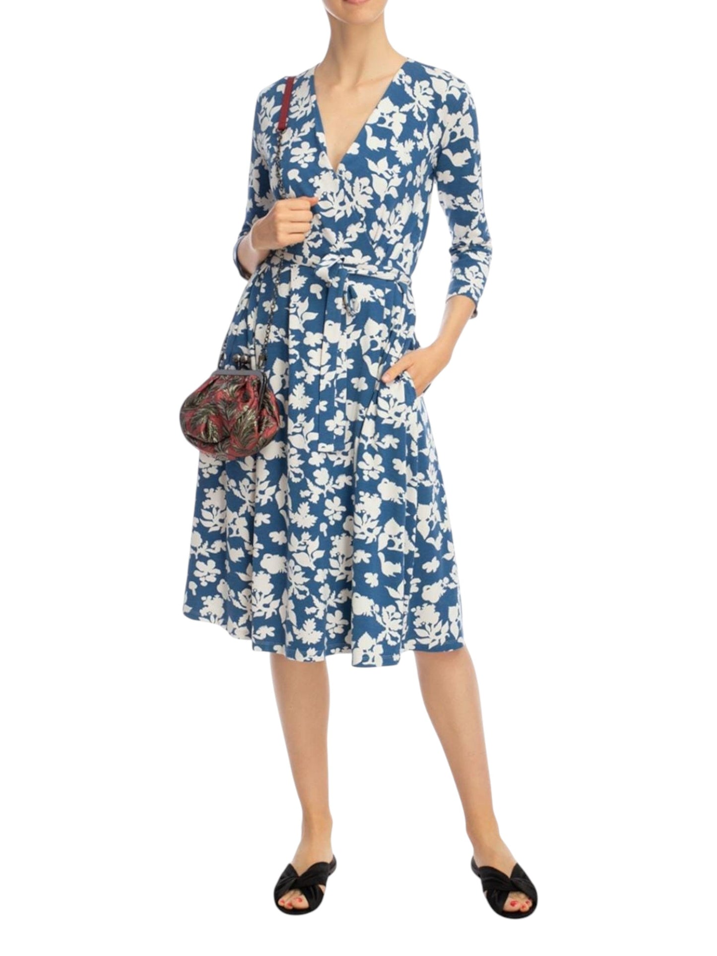 Women's Floral Printed Dress,Blue/White