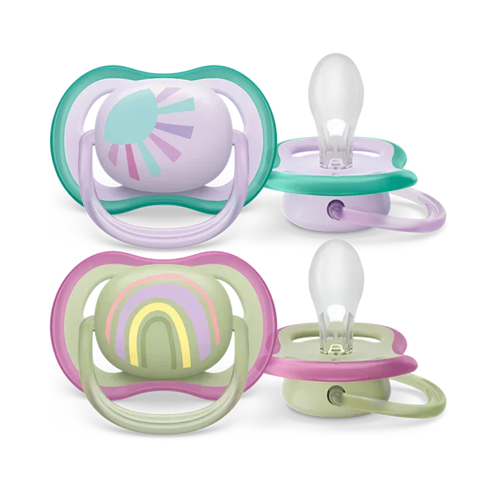 avent 2 ultra air design soothers rainbow 0-6m - girl 085/59