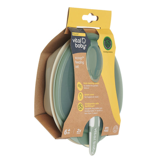Vital Baby Nourish scoop' feeding set 2pk - natural moss