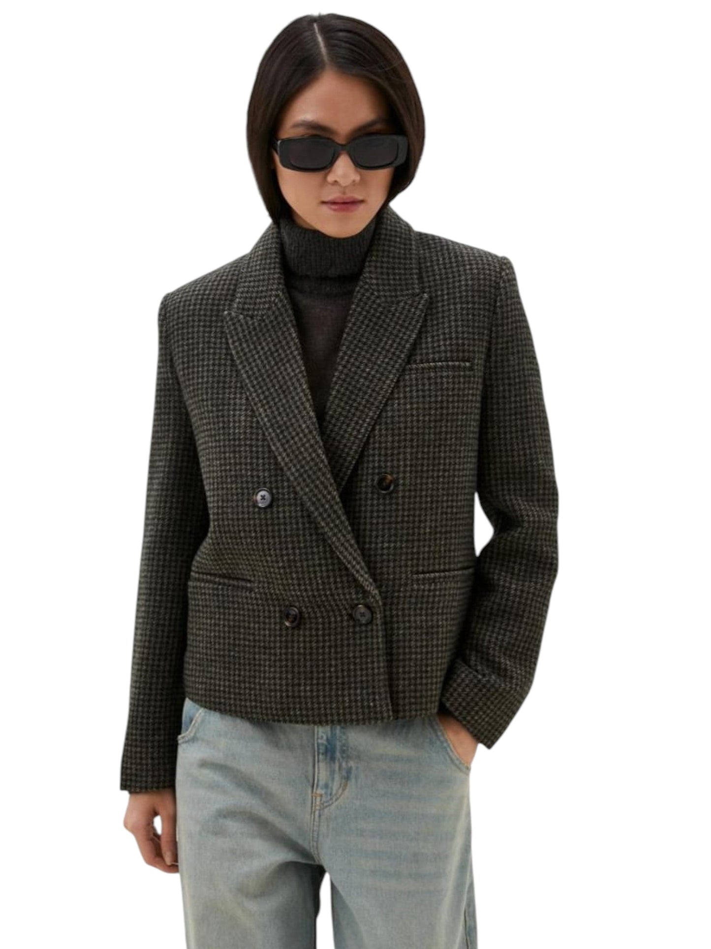 Women's Plaid Blazer,Olive